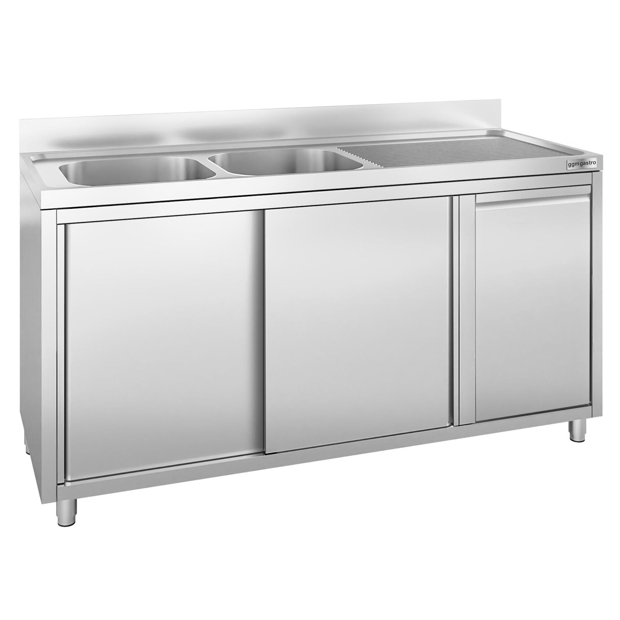 Spülschrank - 2000x700mm - mit Abfallbehälter & 2 Becken links