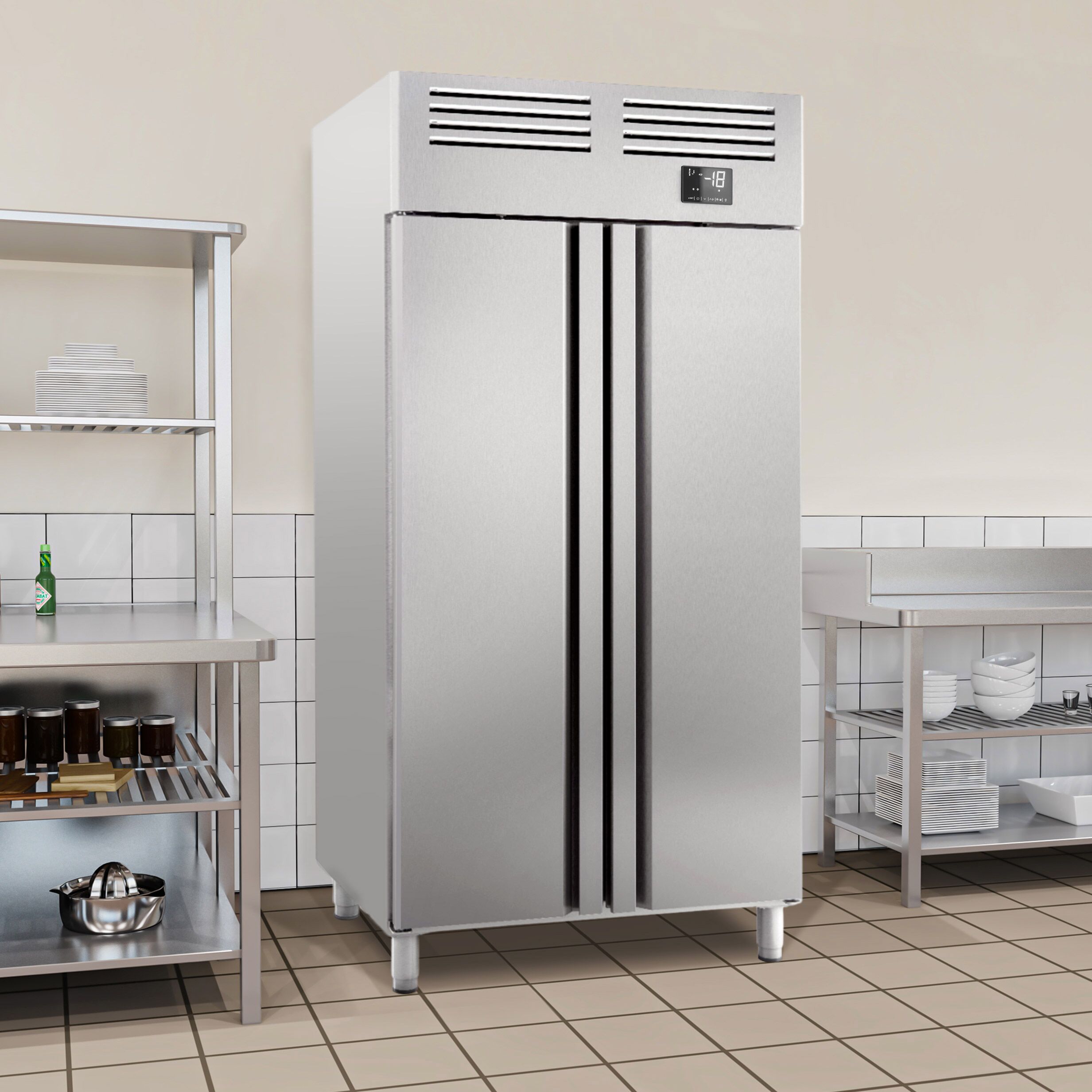 Armoire réfrigérée négative en acier inoxydable PREMIUM PLUS – GN 1/1 – 745 litres – avec 2 portes