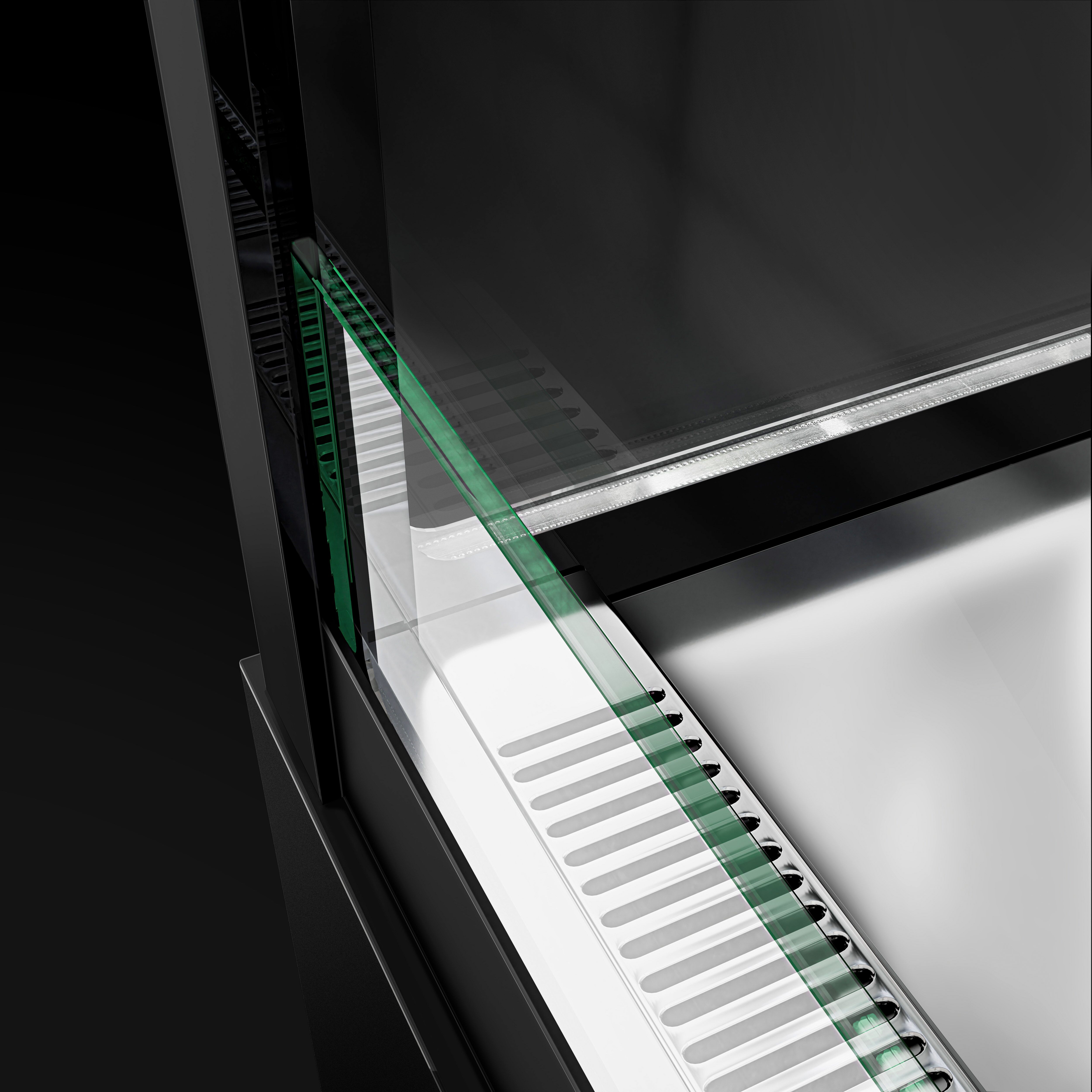 Vitrine à pâtisserie réfrigérée MADRID Self-Service - 530L - 1500mm - Double vitrage - avec 2 étagères en verre - portes coulissantes arrière - avec rideau de nuit - Noir mat