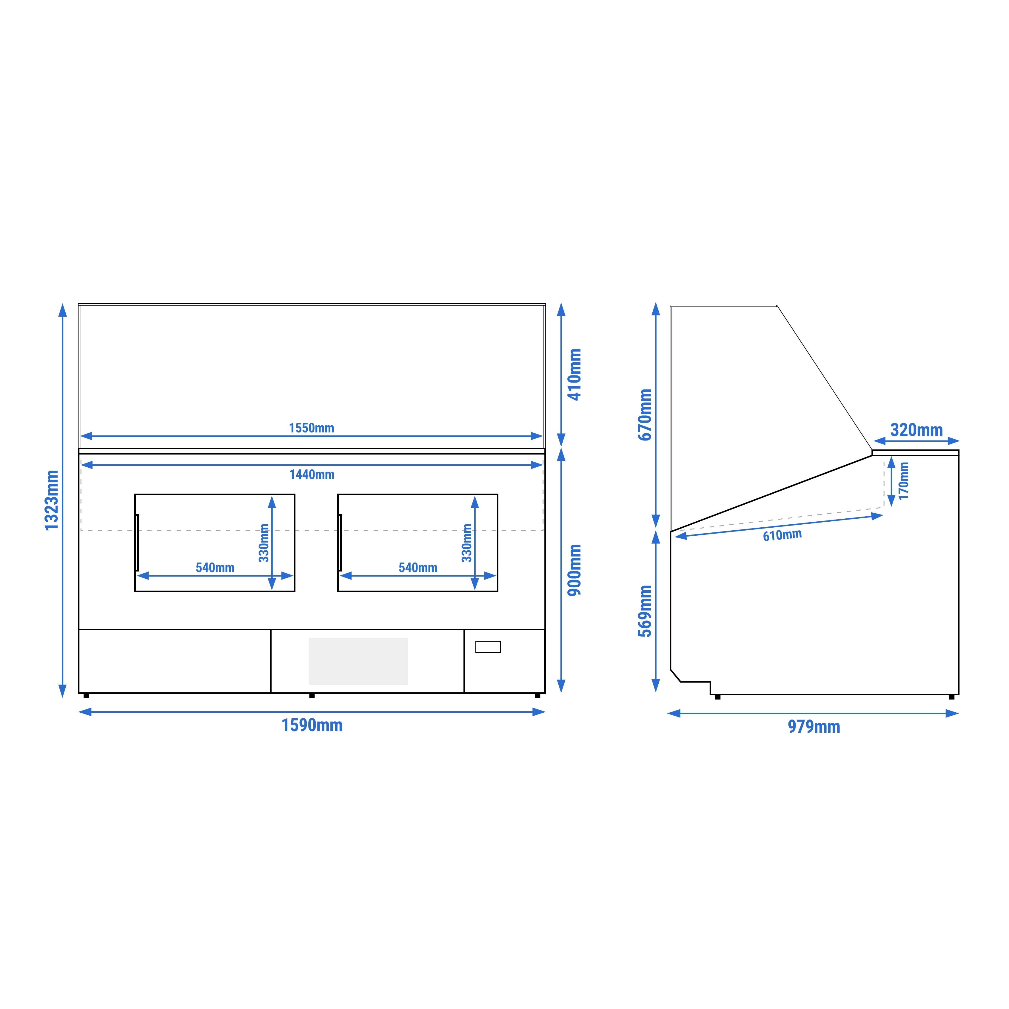 Comptoir vitrine réfrigérée - 1568x979mm - +2/+6°C - 324L - Façade beige RAL1015