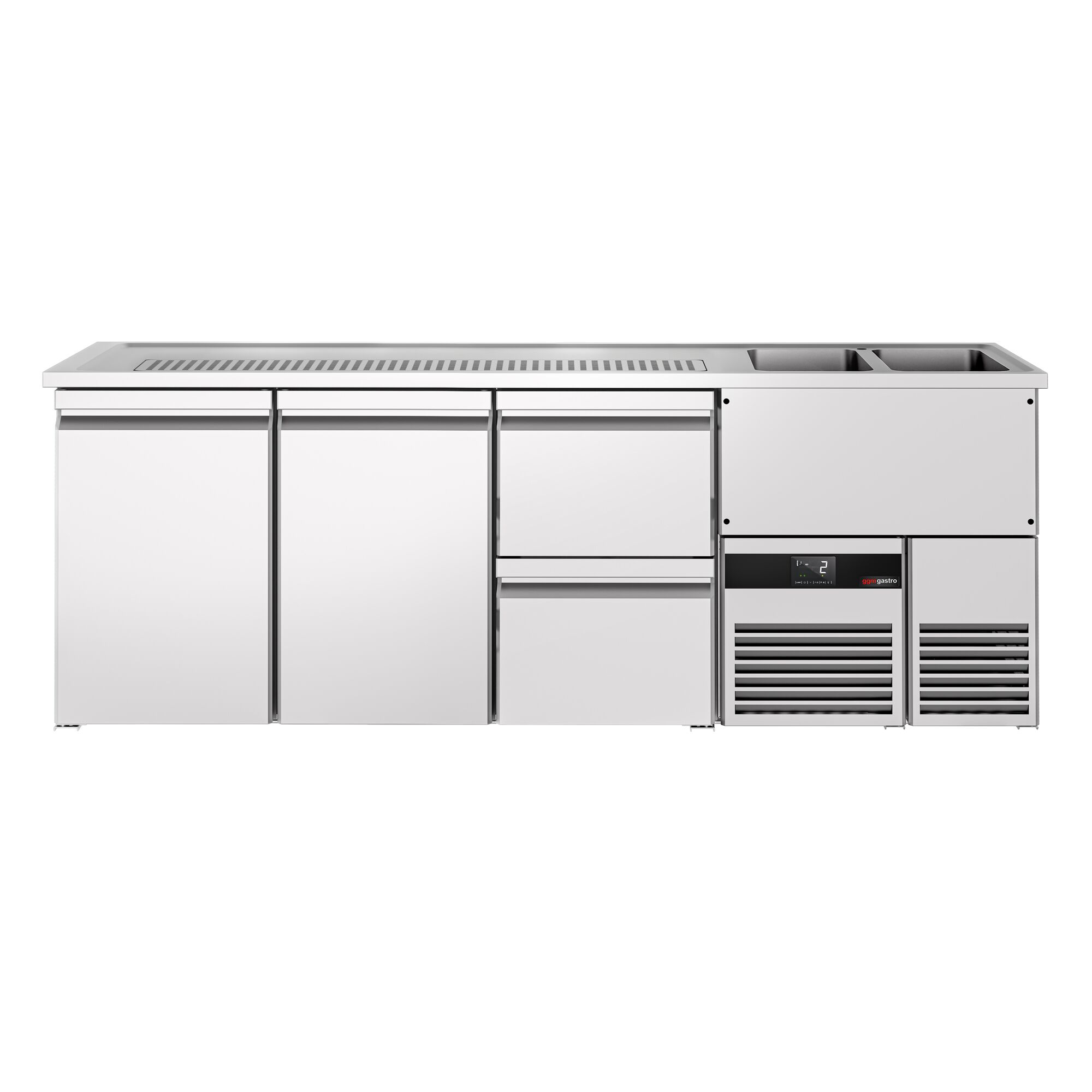 Comptoir de bar réfrigéré PREMIUM - 2500x700mm - 2 portes et 2 tiroirs