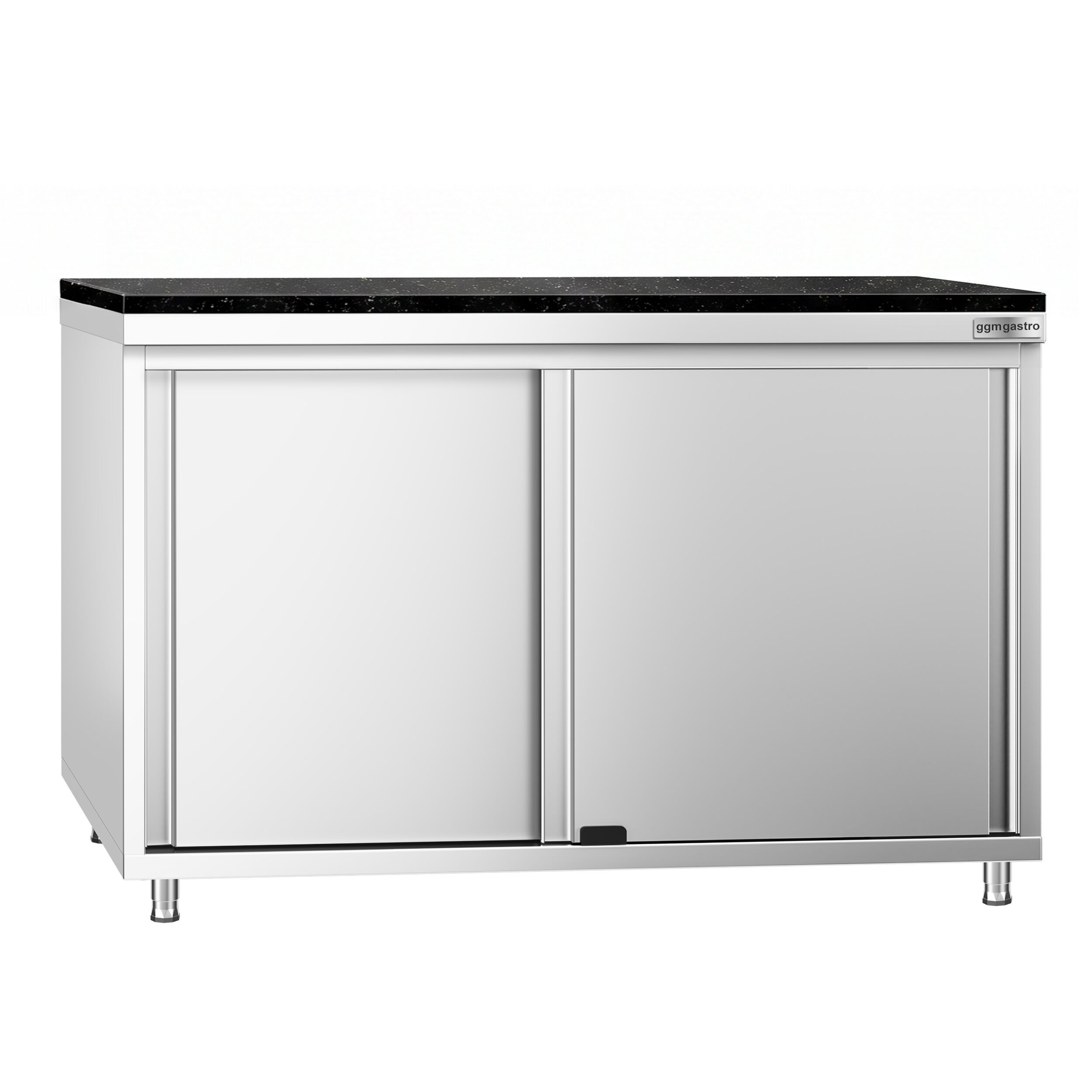 Edelstahl Arbeitsschrank PREMIUM - 1200x600mm - mit Schiebetür - inkl. Granitarbeitsplatte