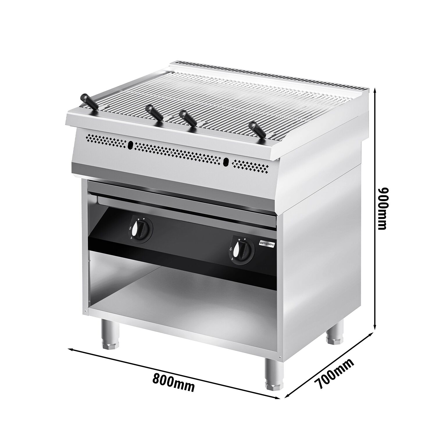 Barbecue à gaz professionnel - 22kW - sur pied - P700mm - 2 grilles de cuisson - grilles de cuisson en fonte