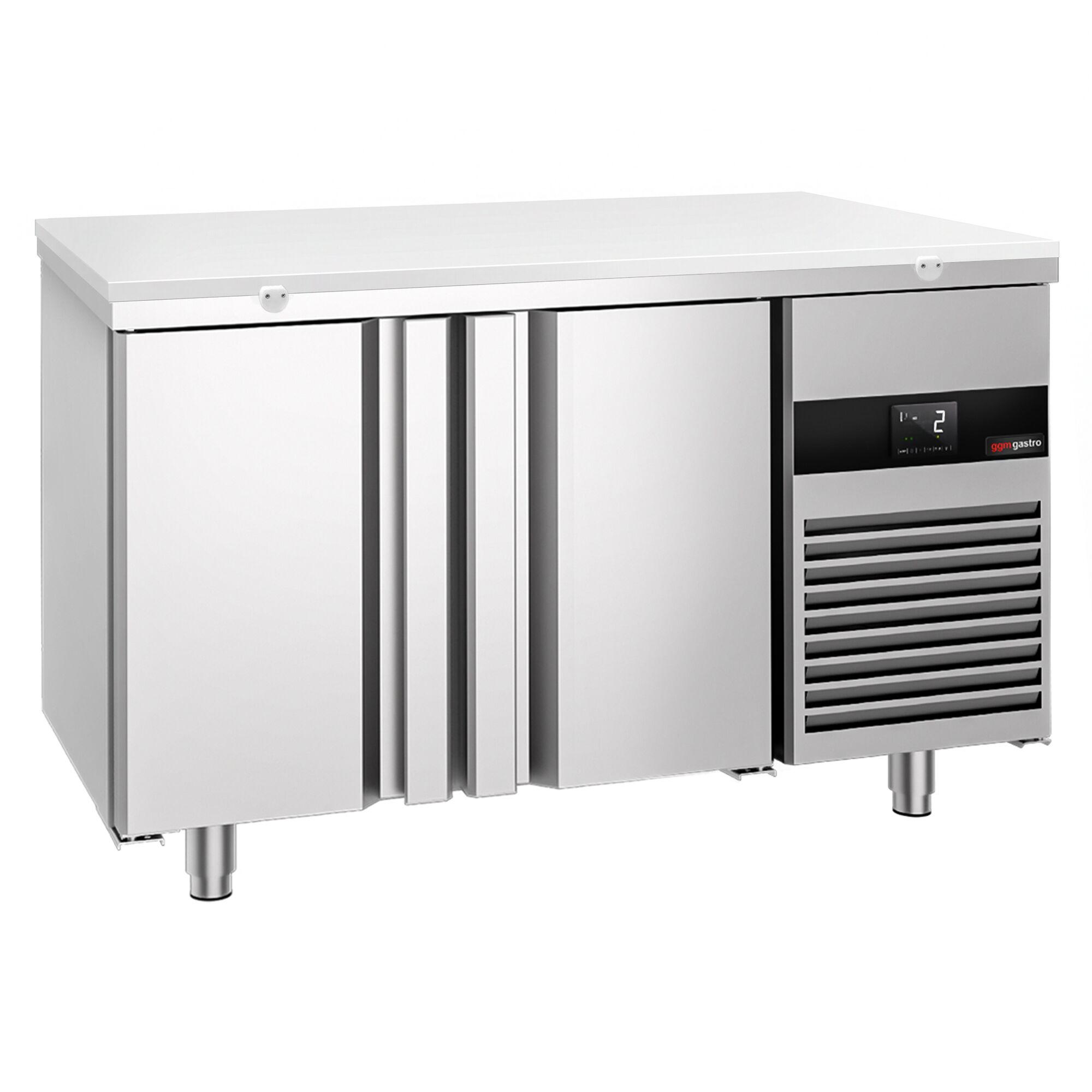 Refrigerated Counter – 1400 × 700 mm – Rear Side with 2 Doors – Glass Front – incl. White Cutting Board