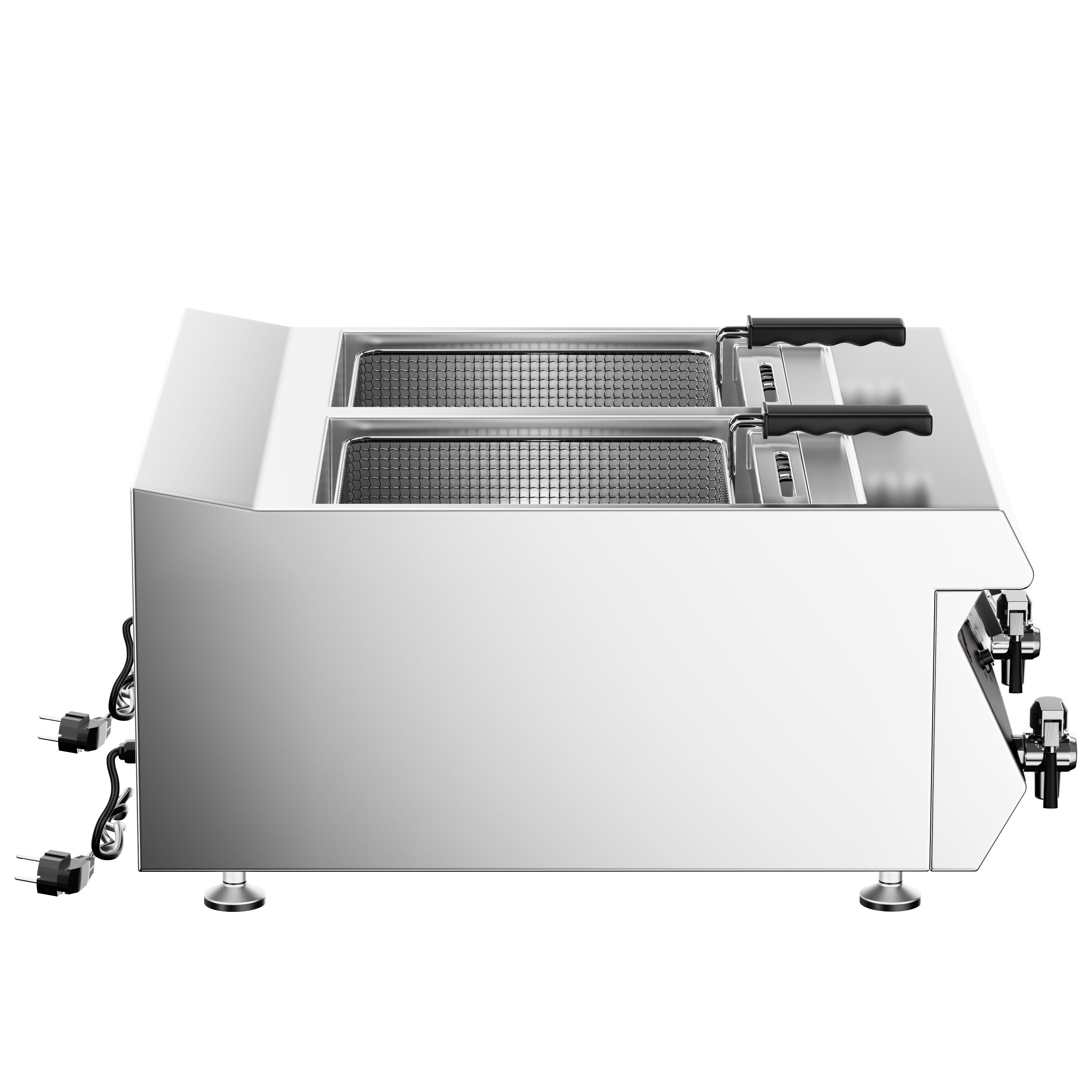 Friteuse électrique double – 600 mm – 13+13 litres – 9 kW – avec robinet de vidange