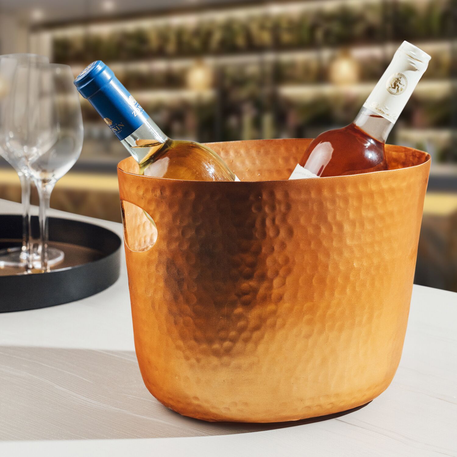Seau à champagne - Aluminium - 3.9 litres - Ø255mm - Hauteur:200mm - Cuivre - avec poignées