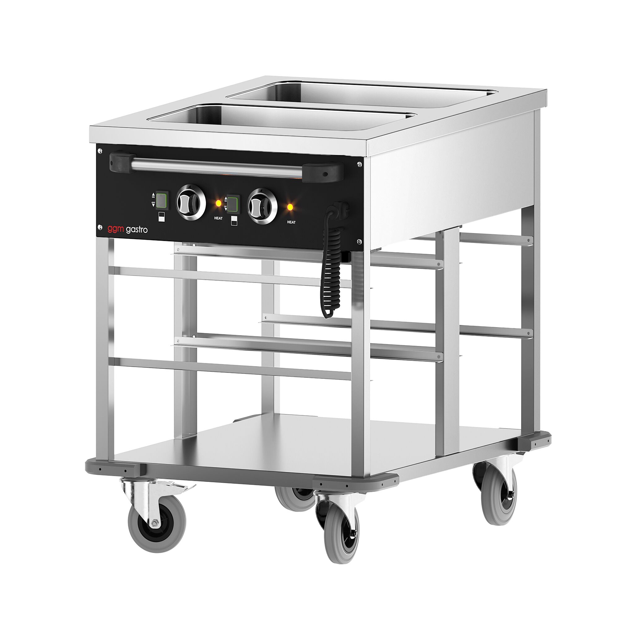 Chariot bain-marie – 2 kW – 2× GN 1/1 – Température des cuves réglable séparément