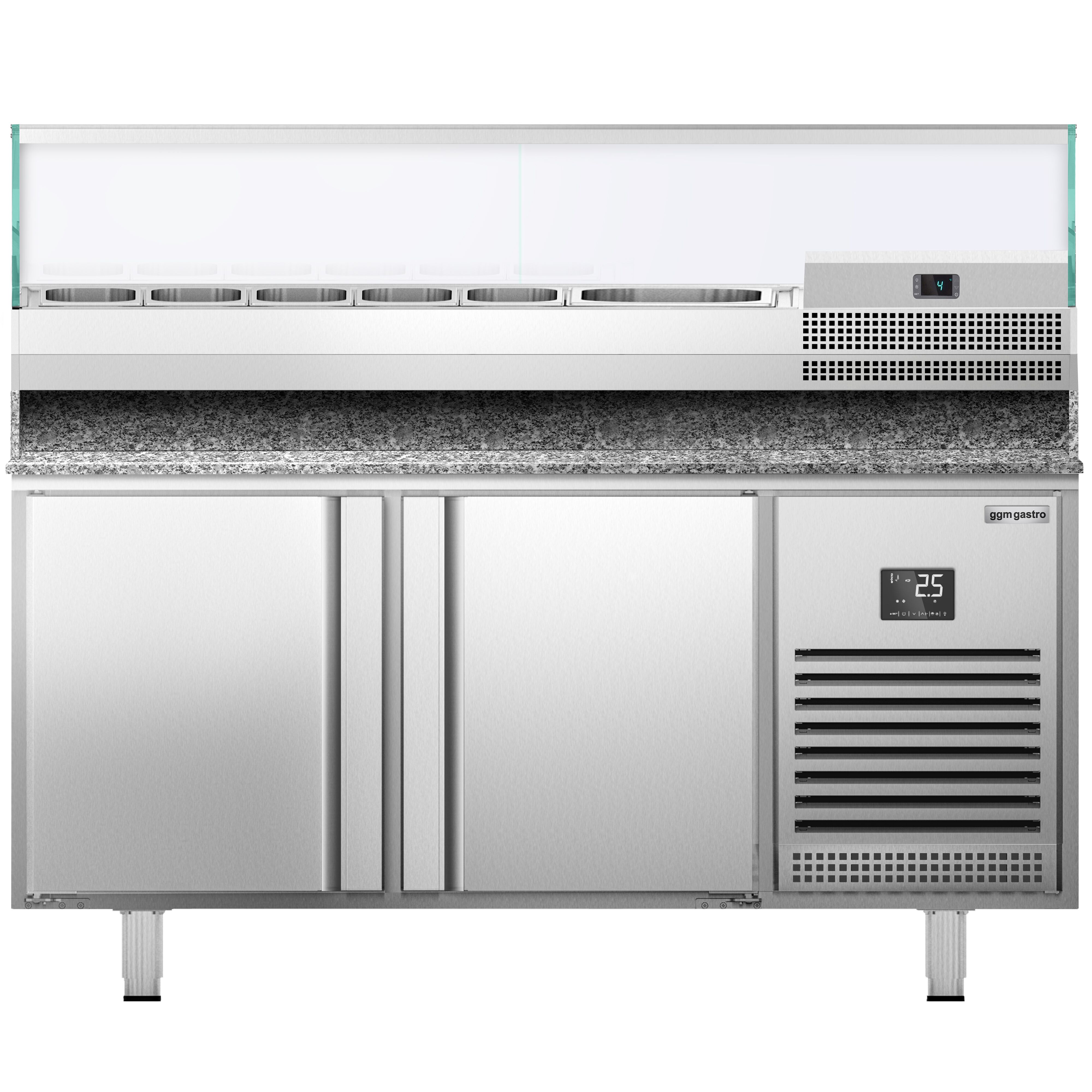 Table réfrigérée à pizza Premium PLUS - 1783 x 800 mm - avec 2 portes - incl. vitrine réfrigérée de présentation - 6x GN 1/3