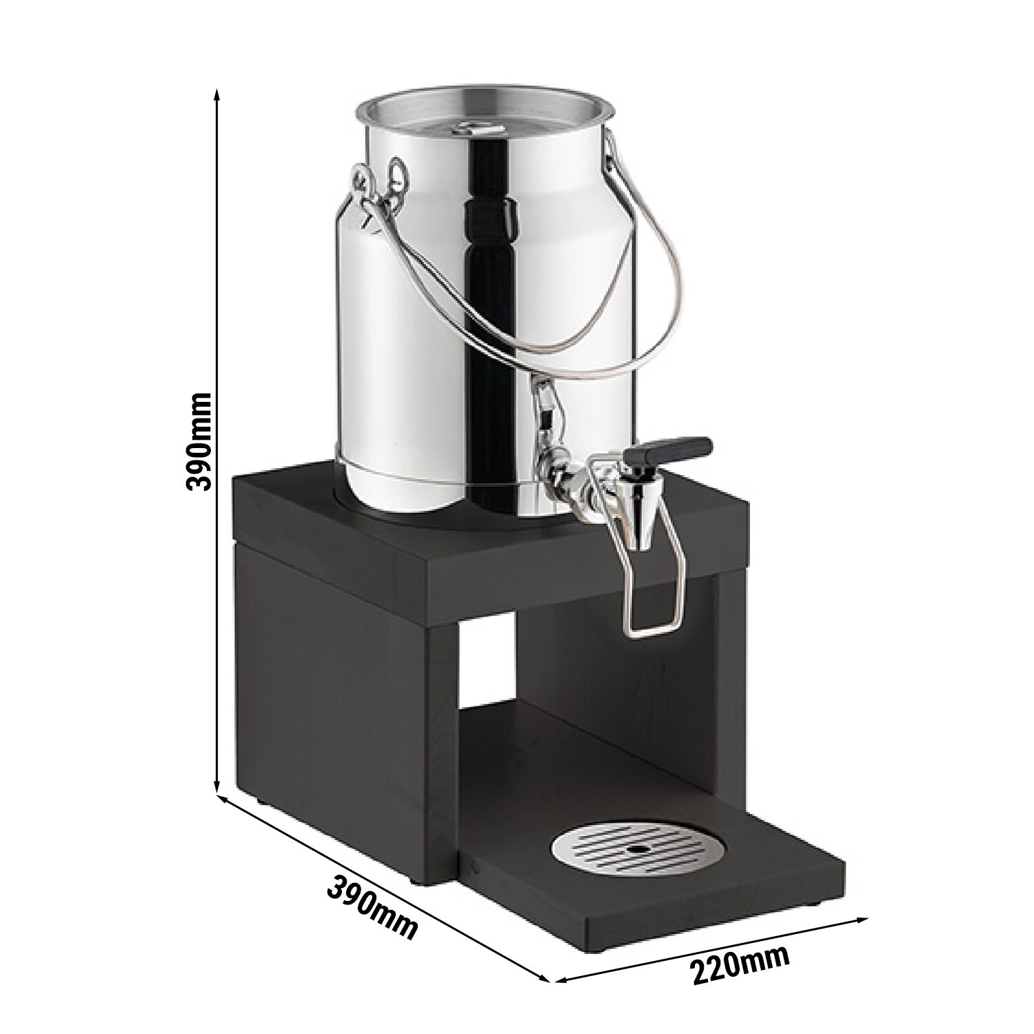 Distributeur de lait - BRIDGE - avec accumulateur de froid dans le socle, adaptateur sans contact - 3 L - Acier inoxydable, Bois (hêtre) - incl. accumulateur de froid, adaptateur sans contact