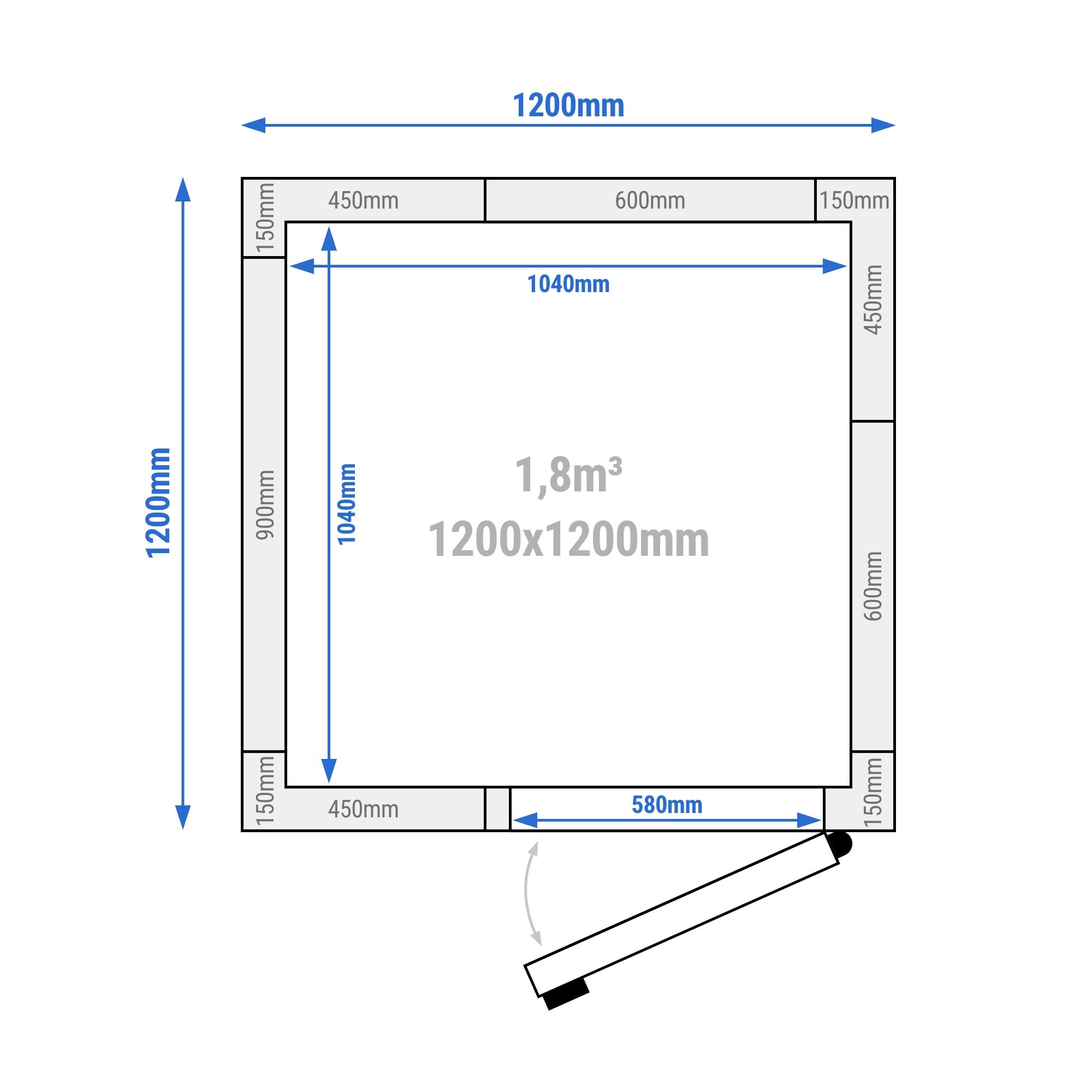 Chambre froide - 1200 x 1200 mm - 1,8 m³