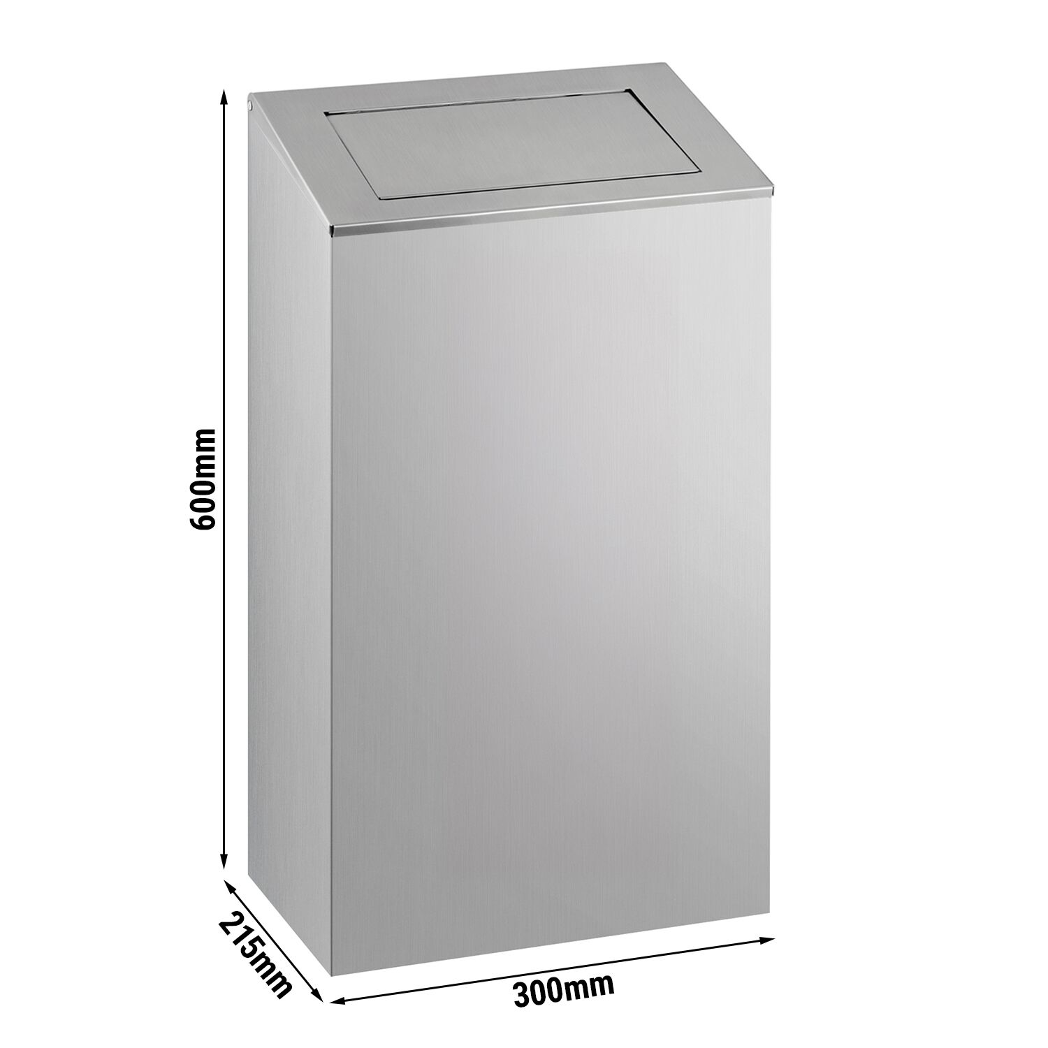 Papperskorg - fyrkantig - med klafflock - 38 liter - 300x215x600 mm - rostfritt stål
