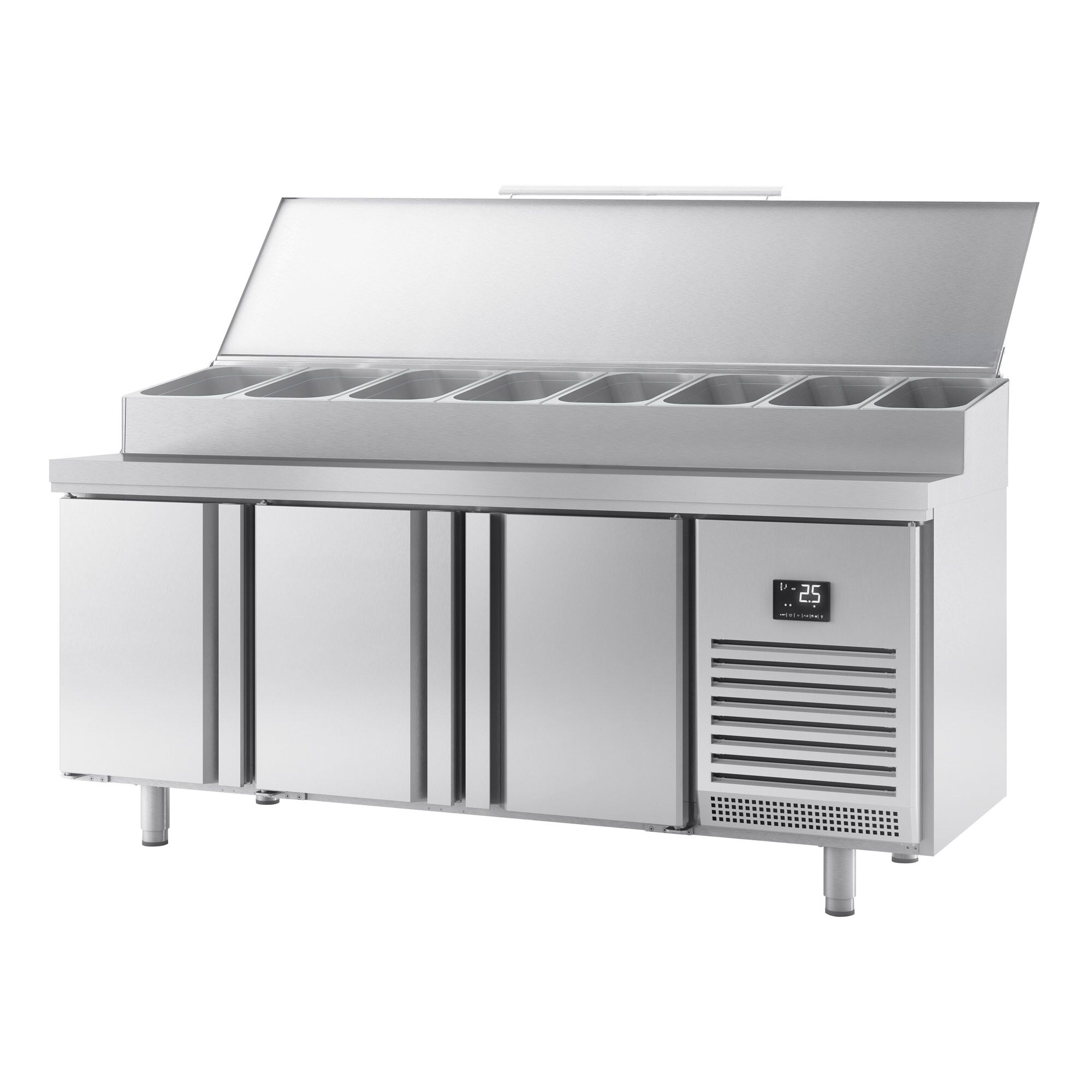 Commercial Saladette Prep Counter Slimline - 1960x600mm - 3 Doors - for 11x GN 1/4