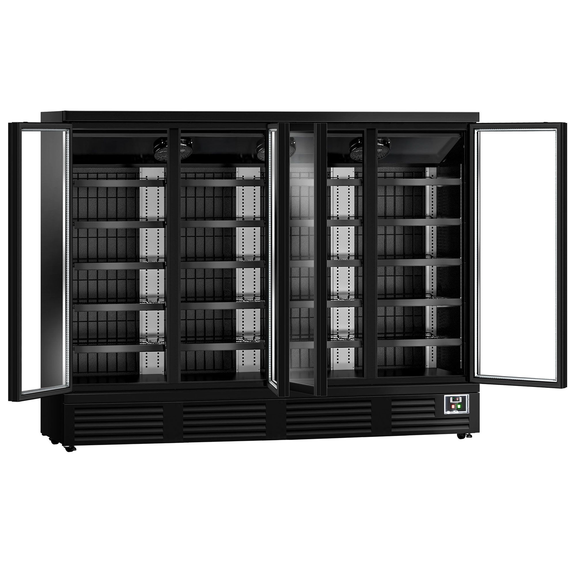 Väggkyl - 2520 mm - 1900 l - från +2 till +8 °C - med 4 dubbelglasade glasdörrar & 5 hyllor - svart