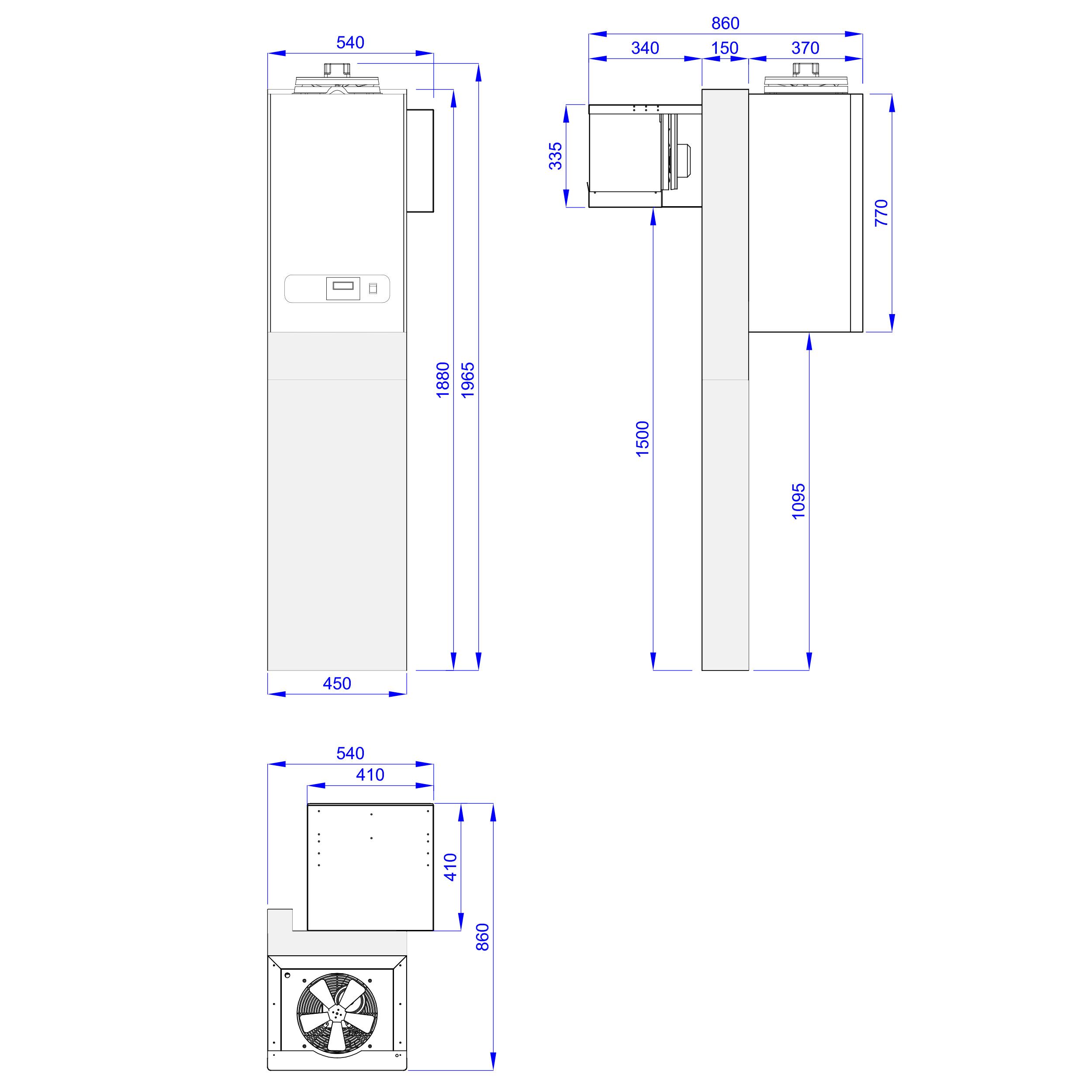En acier inoxydable Groupe de froid monobloc mural - Monobloc - pour volume max. 5m³ - 550W