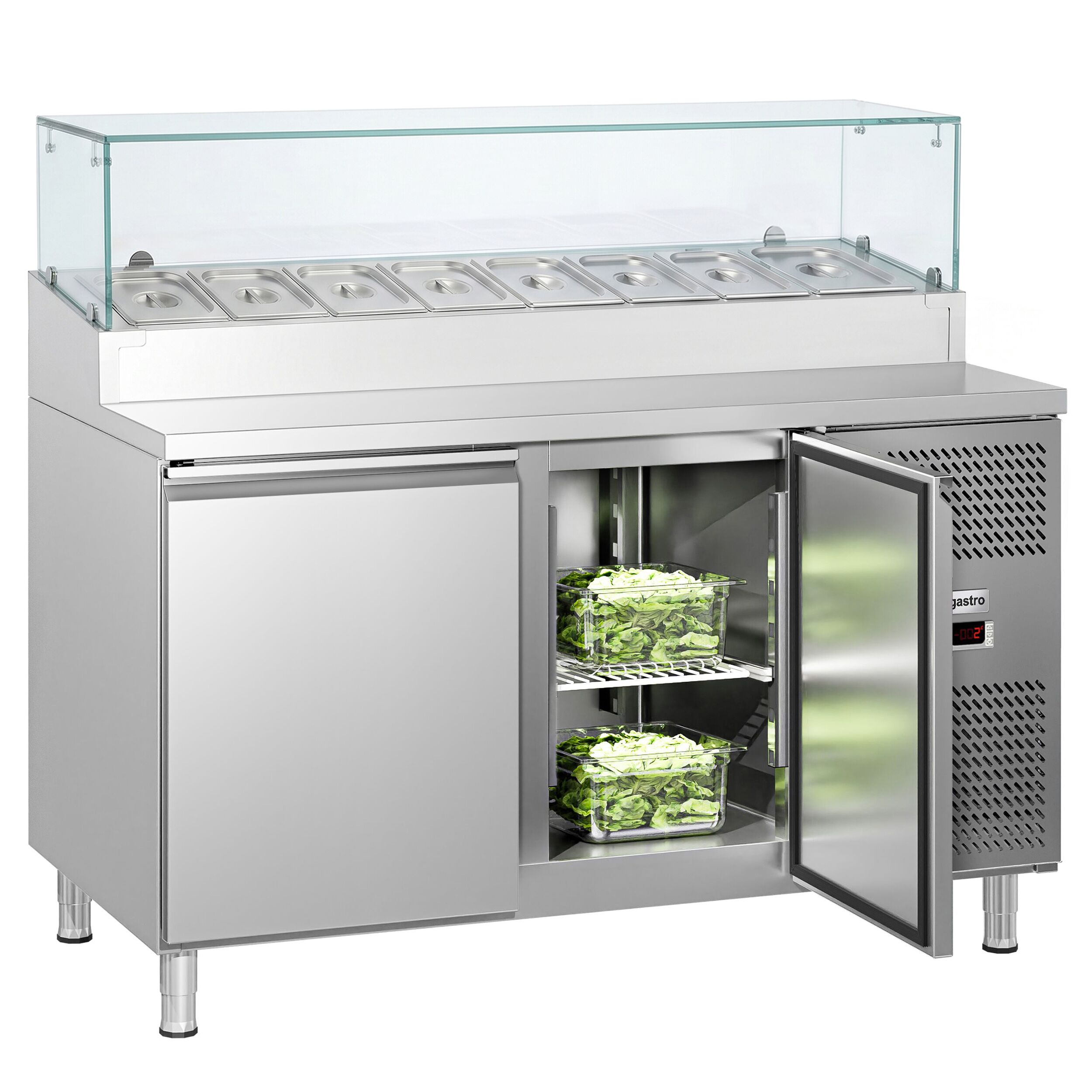 Zubereitungstisch ECO - 1510mm - 2 Türen - mit Glasaufsatz - für 8x GN 1/3