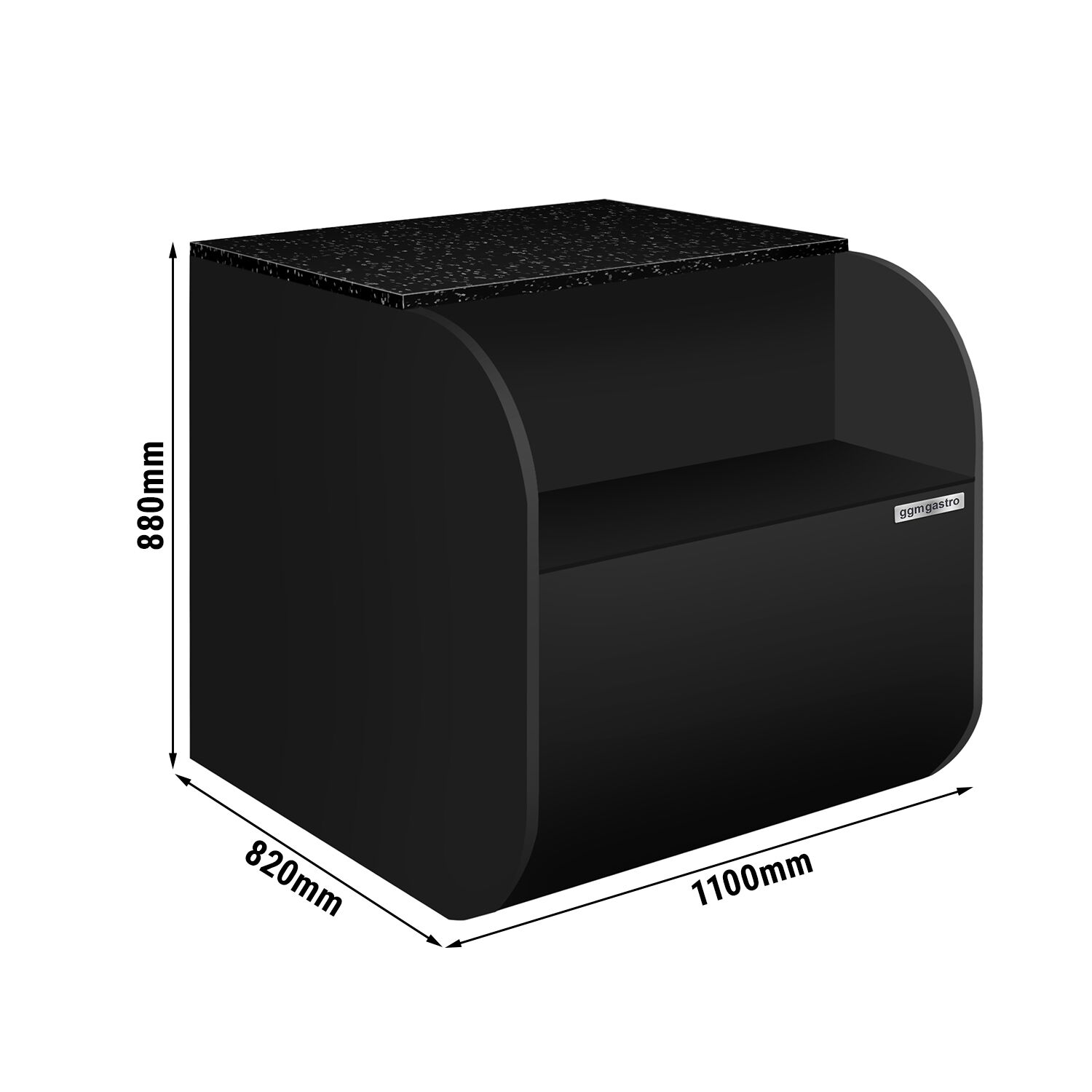Checkout Counter KUVA - 1100mm - Black front panel - Black granite worktop