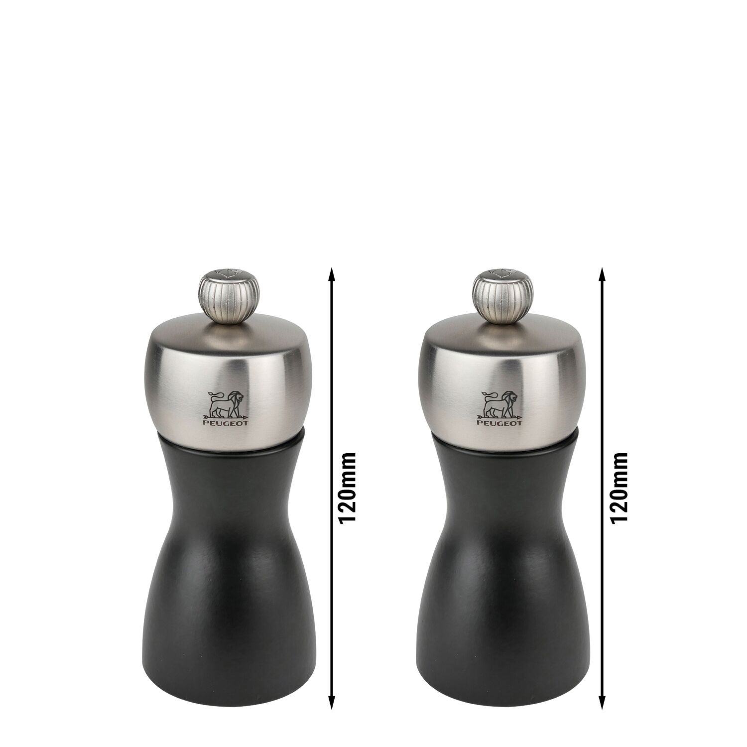(6 pièces) PEUGEOT | FIDJI - Moulin à sel & à poivre - Bois - Noir mat - Hauteur : 120 mm