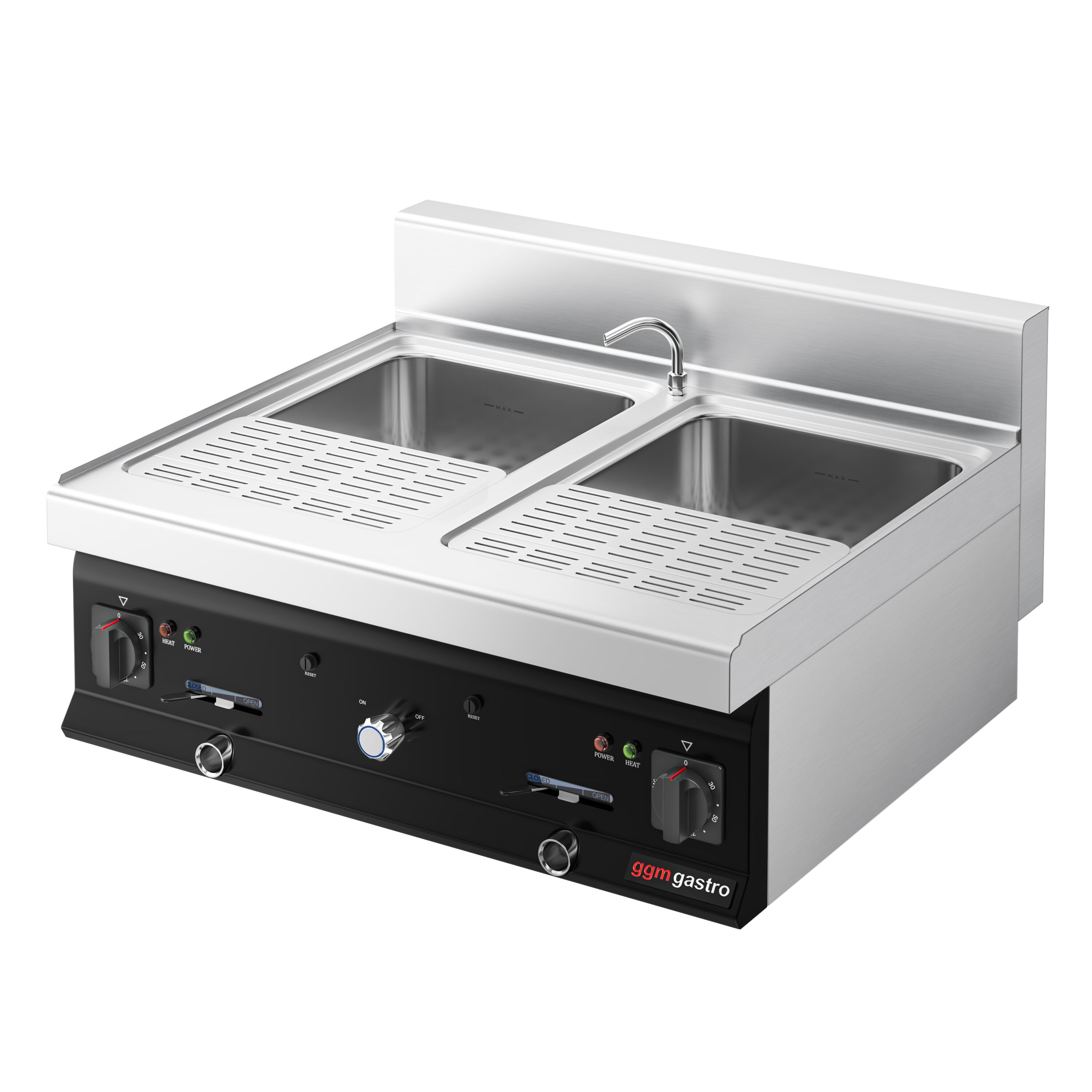Cuiseur à pâtes électrique avec robinet – 2 × 26 L – 12 kW