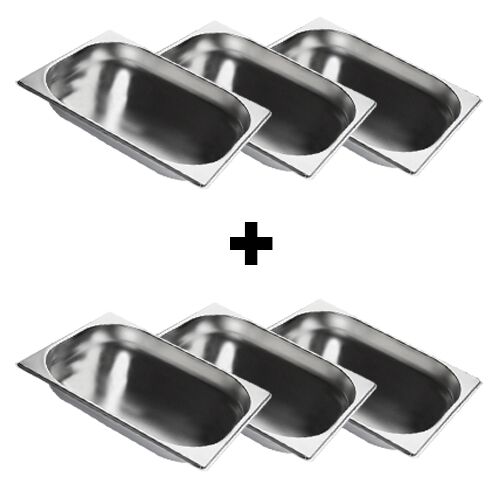 (6 pièces) Bac GN 1/2 en inox - Hauteur : 20 mm