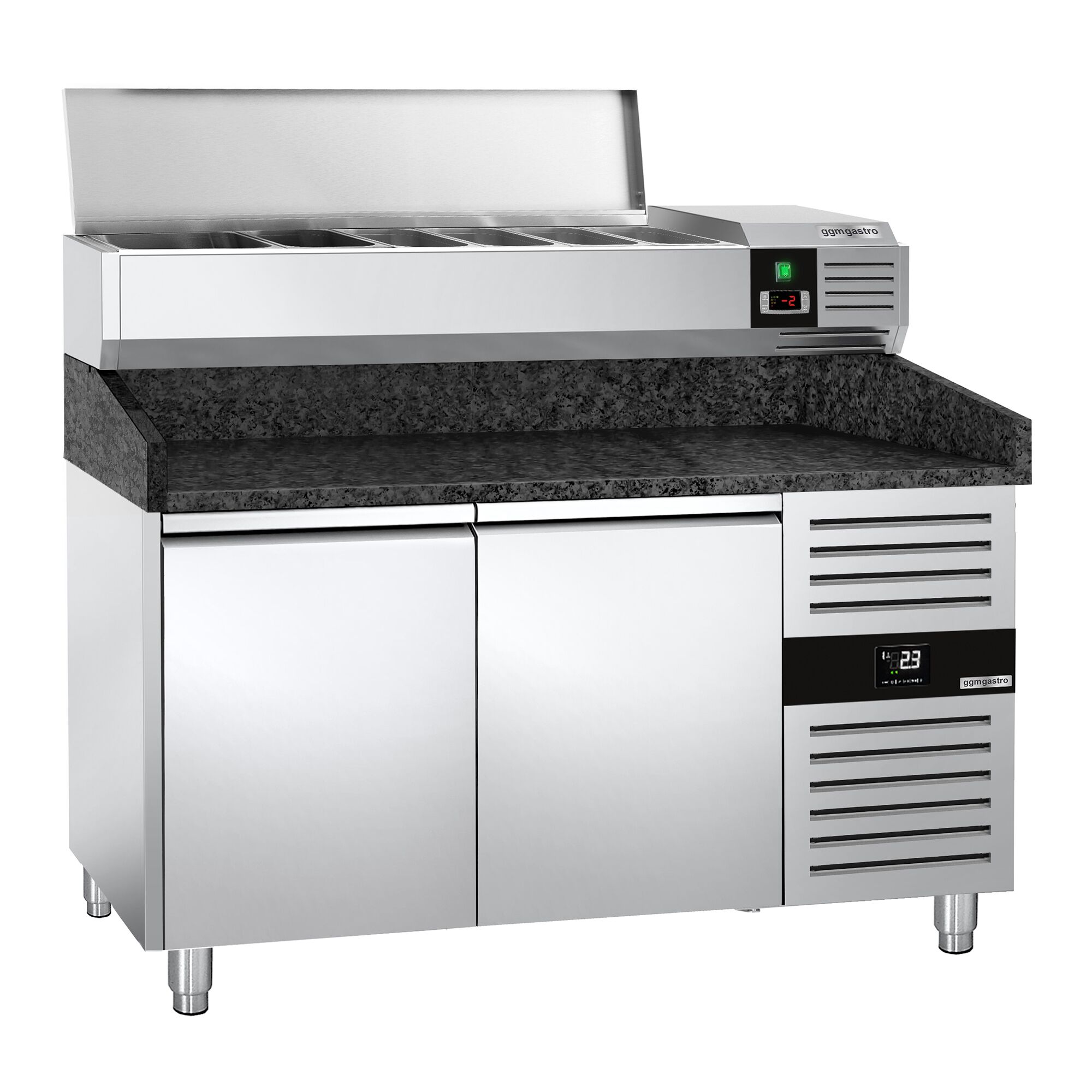 Table réfrigérée à pizza PREMIUM - 1500x800 mm - avec 2 portes - incl. vitrine réfrigérée - 7x GN 1/4