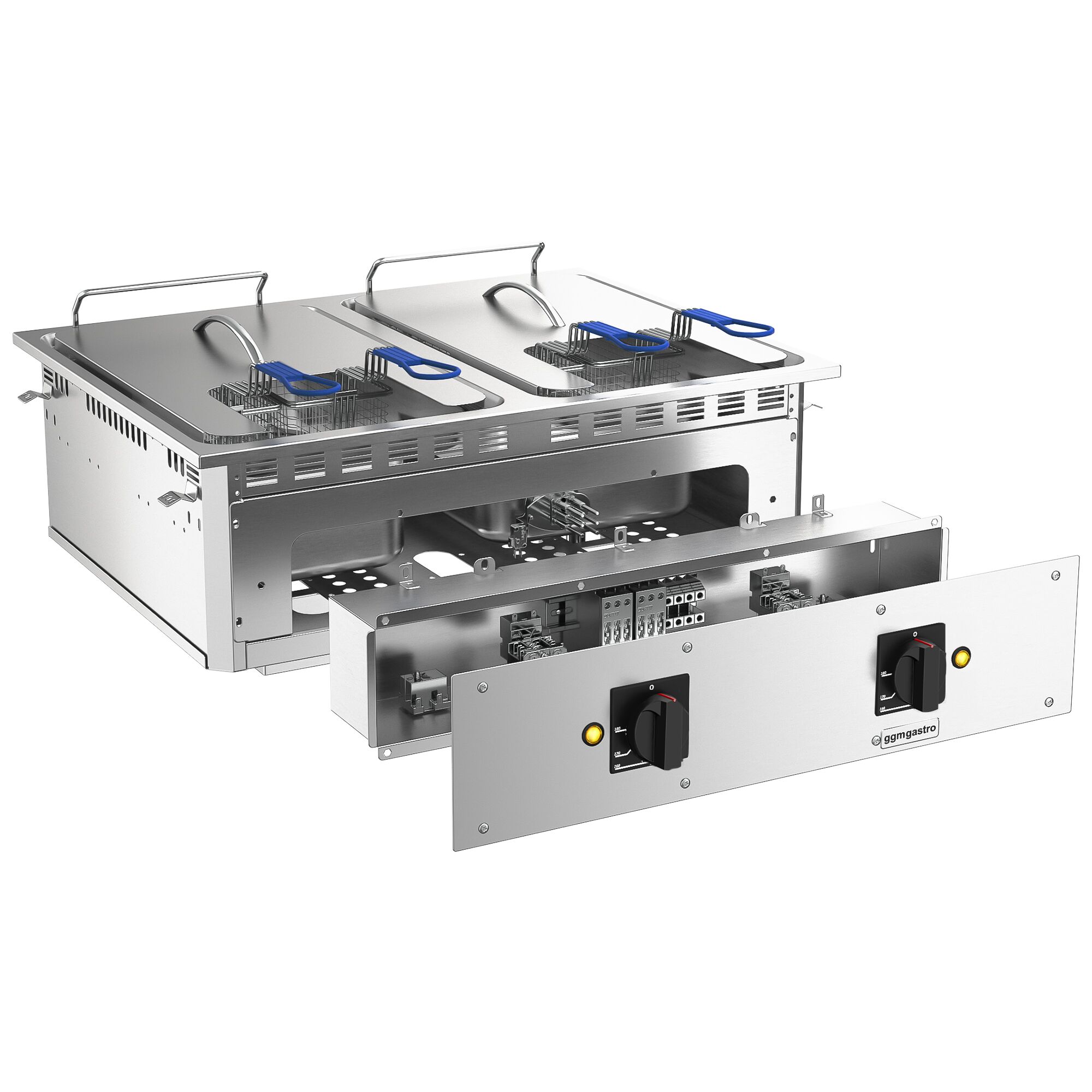 Friteuse double électrique professionnelle encastrable - 13+13L - 24kW - avec robinet de vidange