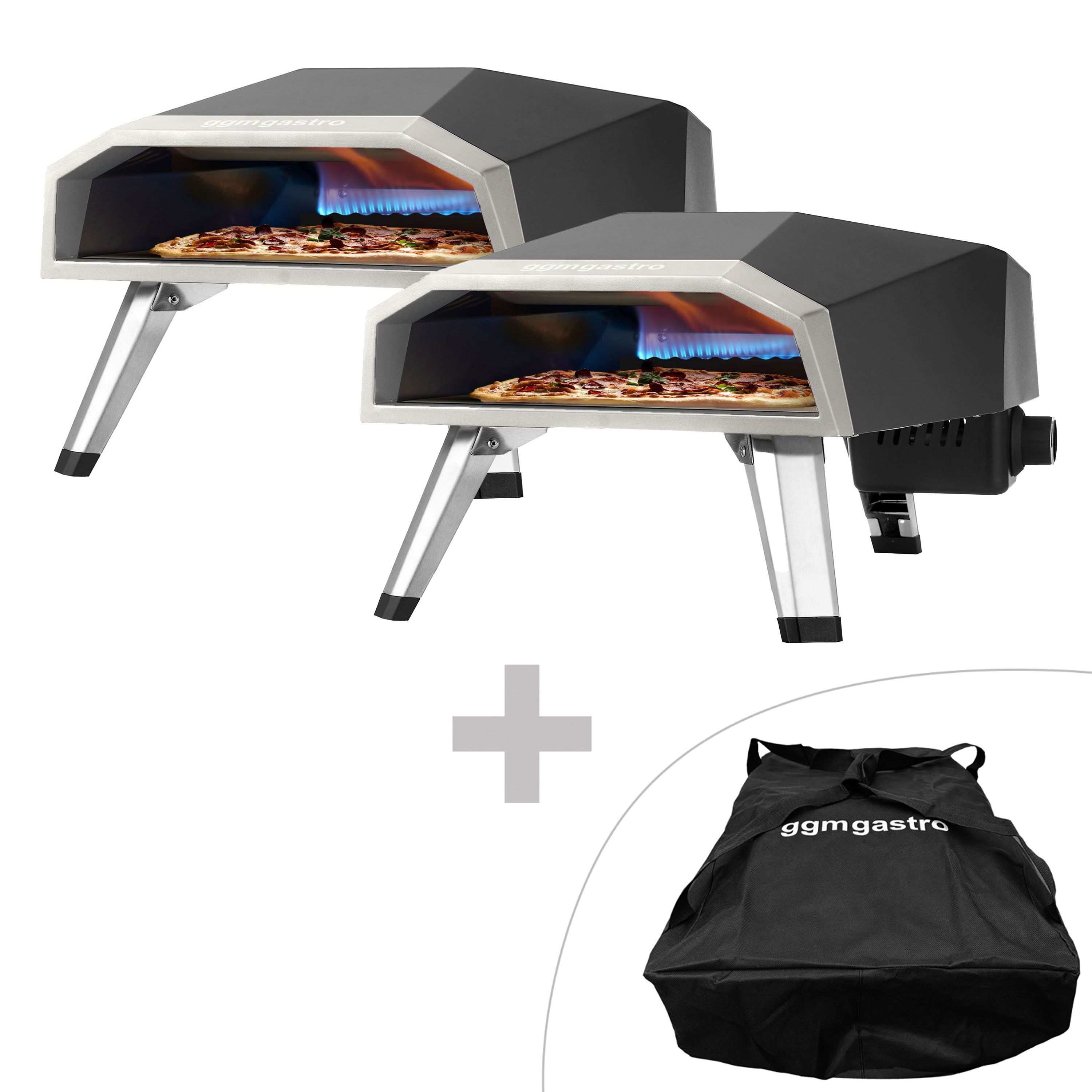(2 pcs) Four à pizza d’extérieur à gaz - Sole en pierre réfractaire - Ø30cm - jusqu’à 500°C - avec 2 sacs de transport étanches