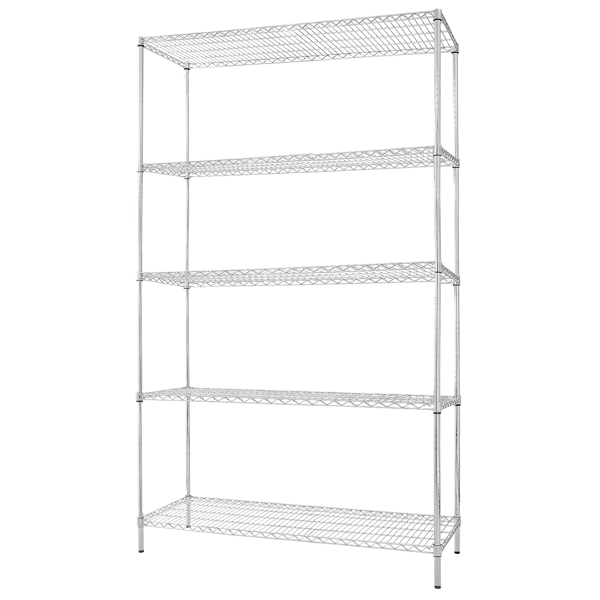 Lagerhylla i stål – kromad - 1200x450 mm - Djup: 450 mm - 5 hyllplan (justerbara) - kromad - Lastkapacitet: 180 kg