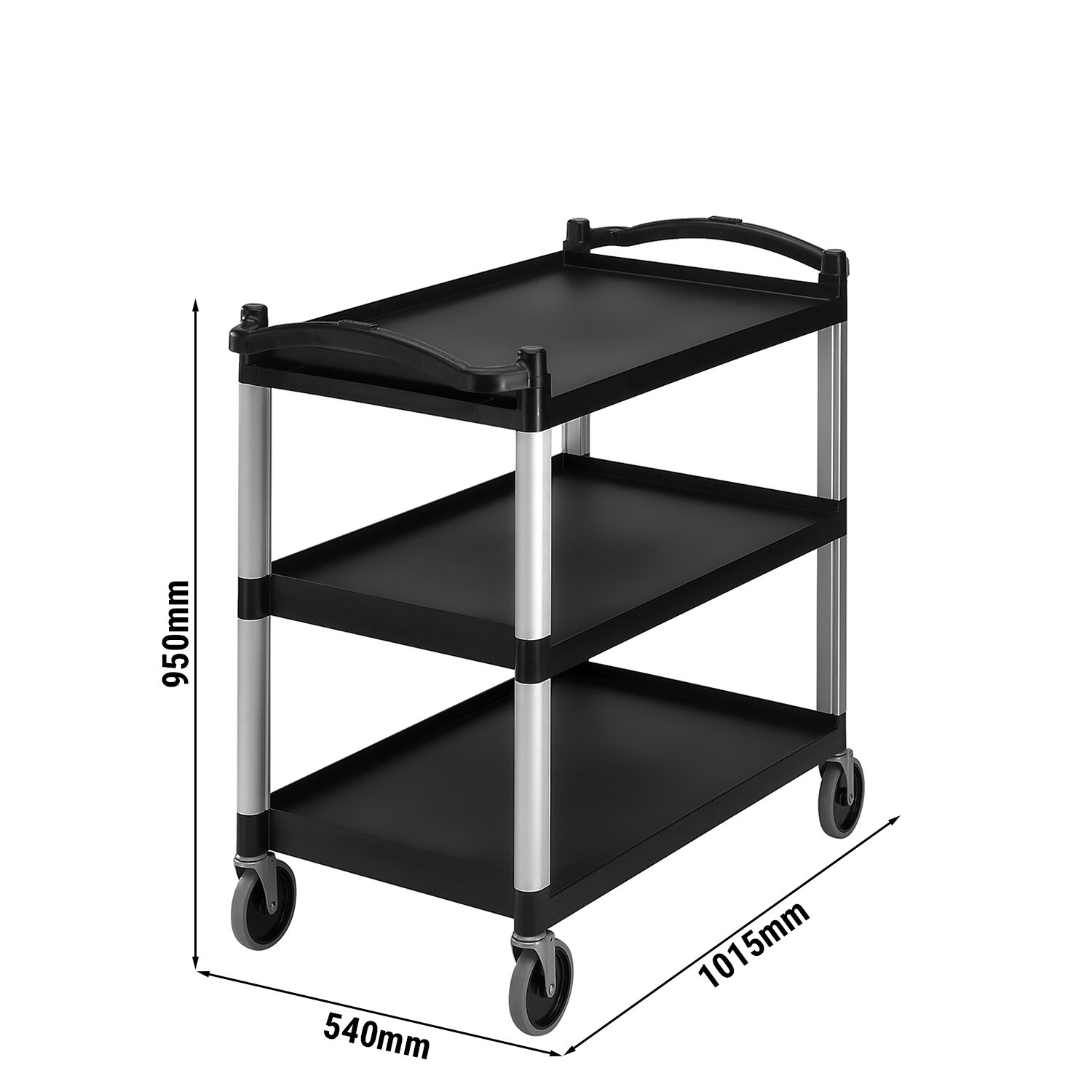 CAMBRO | Chariot de service en polypropylène - 1015 x 540 mm - avec 3 étagères - Noir