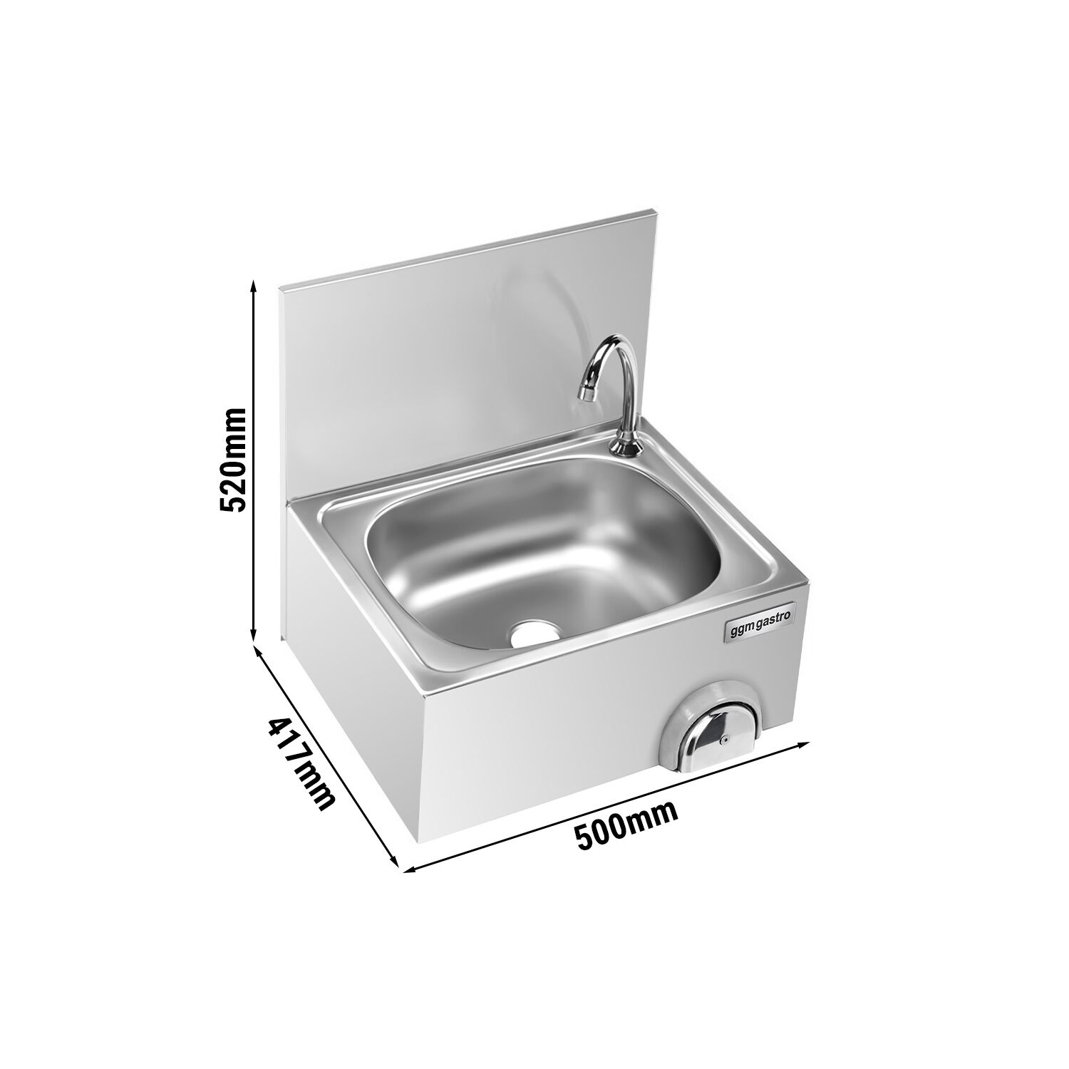 Lave-mains - Acier inoxydable - avec commande fémorale (au genou), robinet à droite & avec dosseret