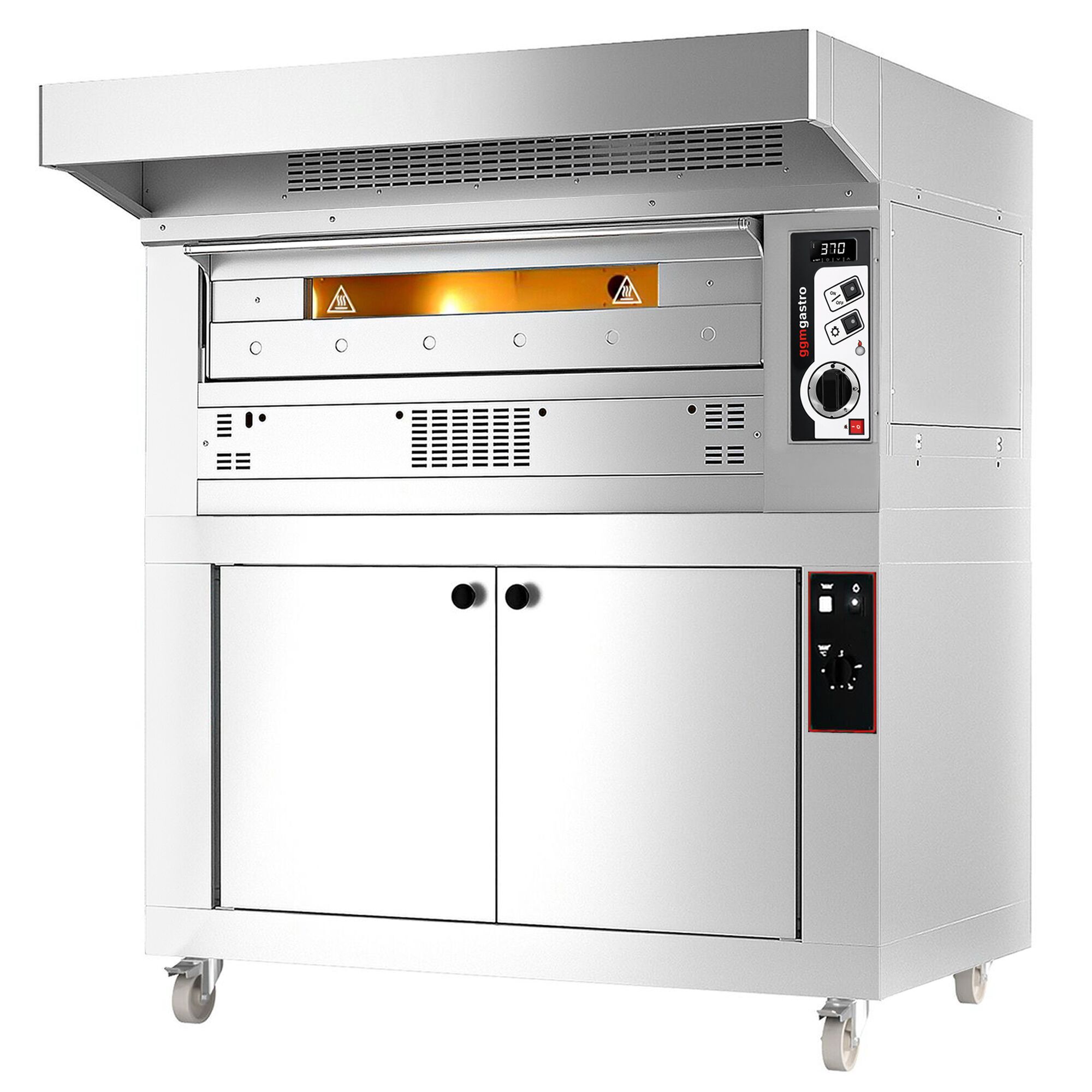 Four à pizza à gaz - 9 x 33 cm - Manuel - avec hotte, armoire de fermentation et 2 cadres