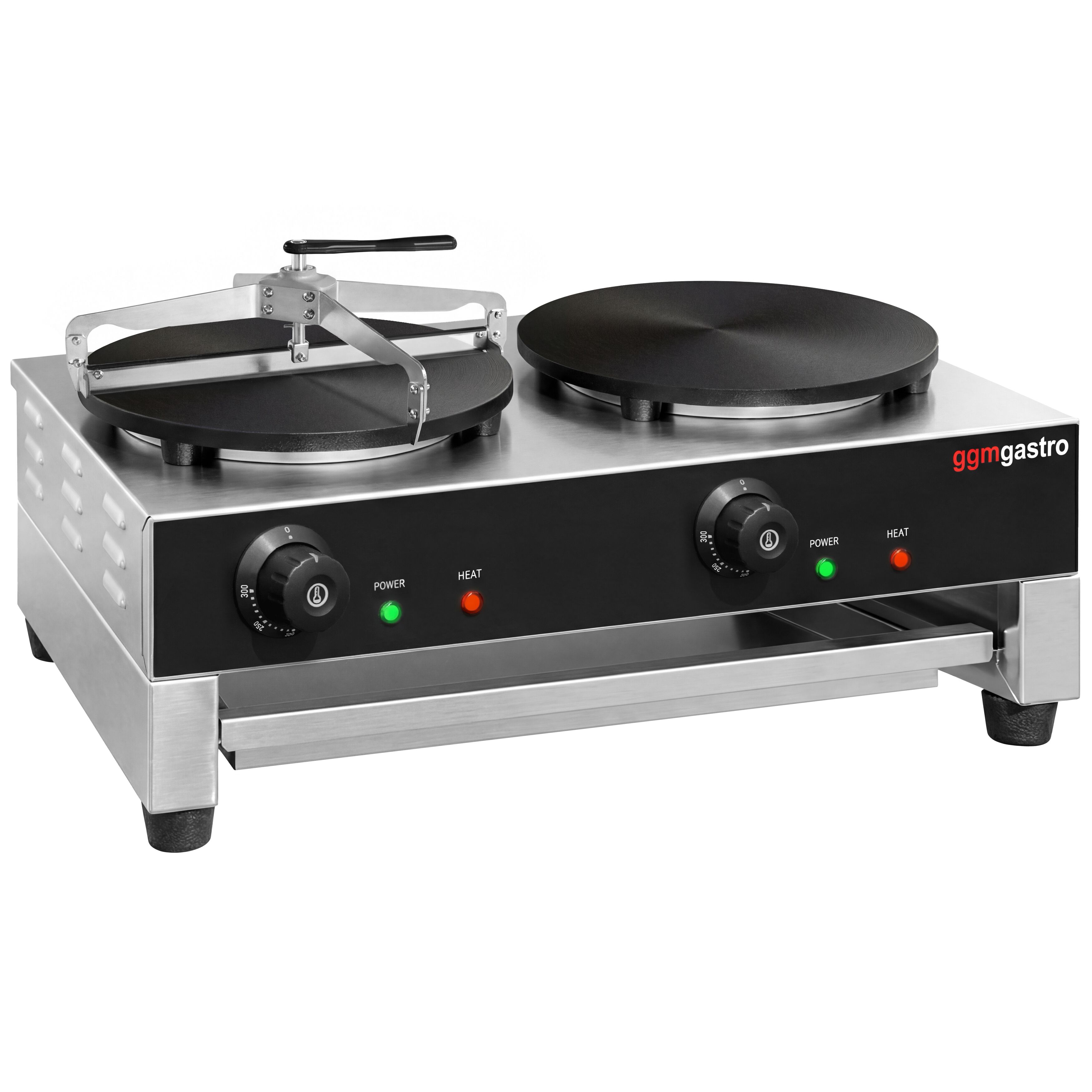 Crêpière professionnelle - Thermostat réglable - Double - Ø 400mm incl. râteau à crêpes
