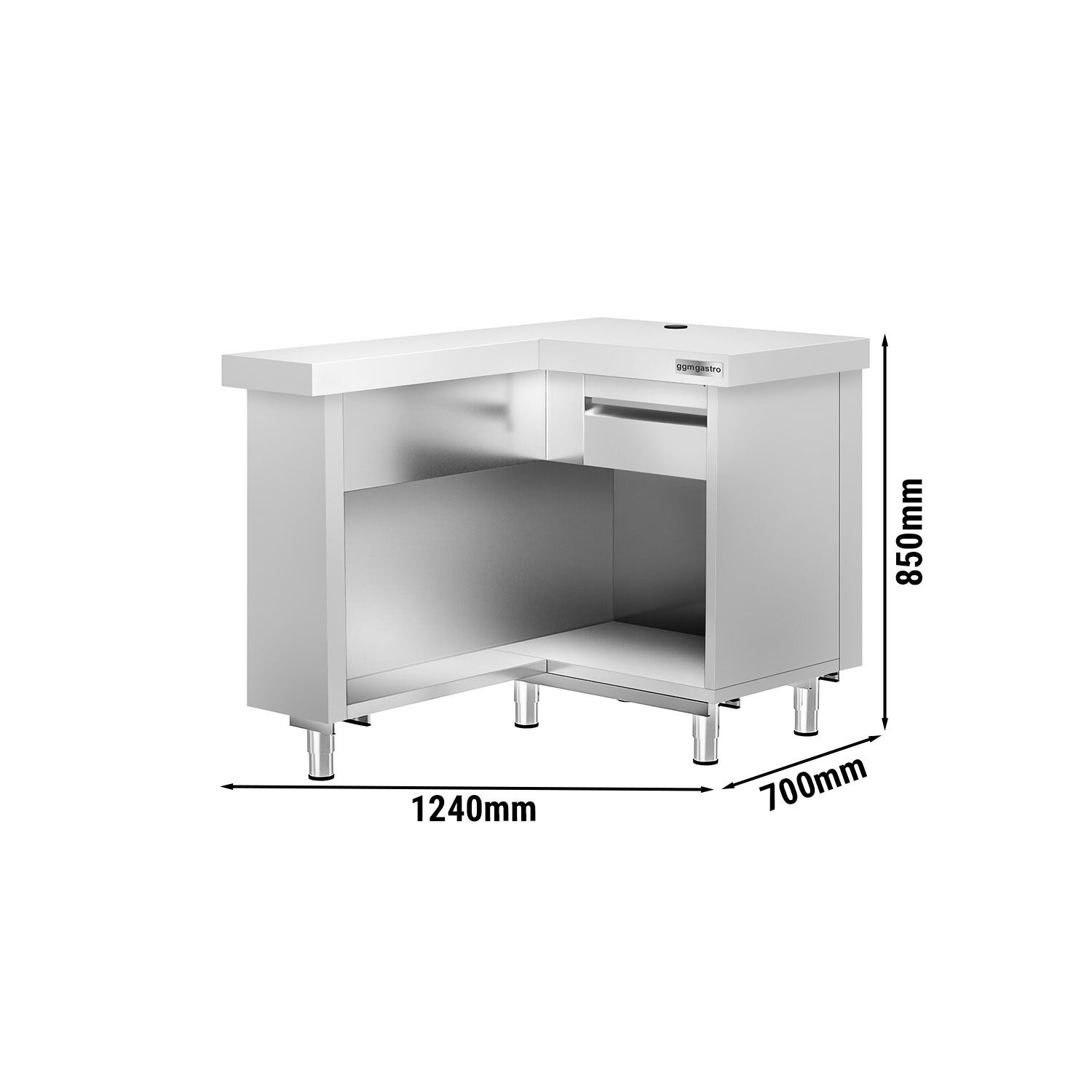 Table de caisse KOPENHAGEN – 1240 mm – Gauche – en inox