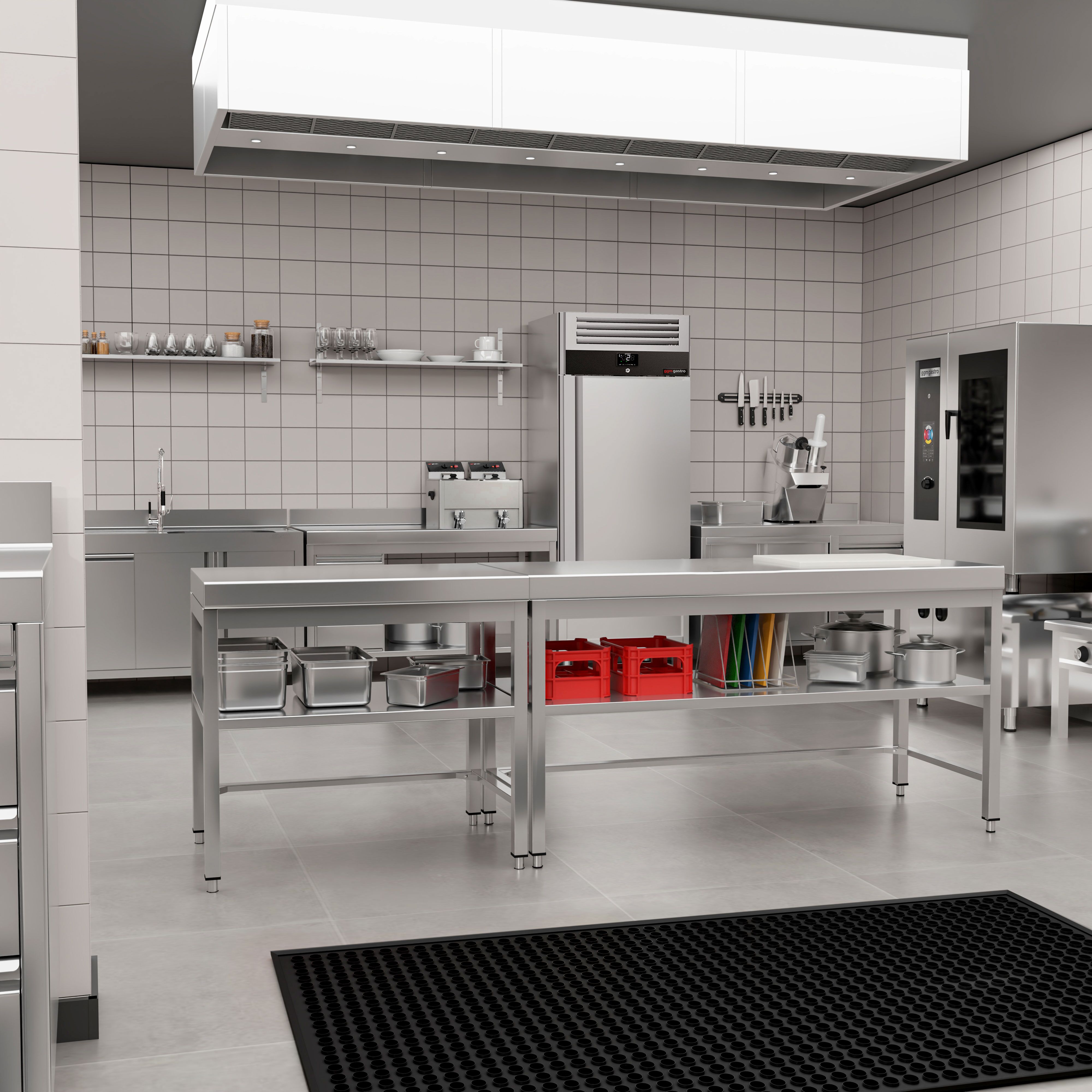 Table de travail en inox PREMIUM – 700x700 mm – avec tablette inférieure et renforts
