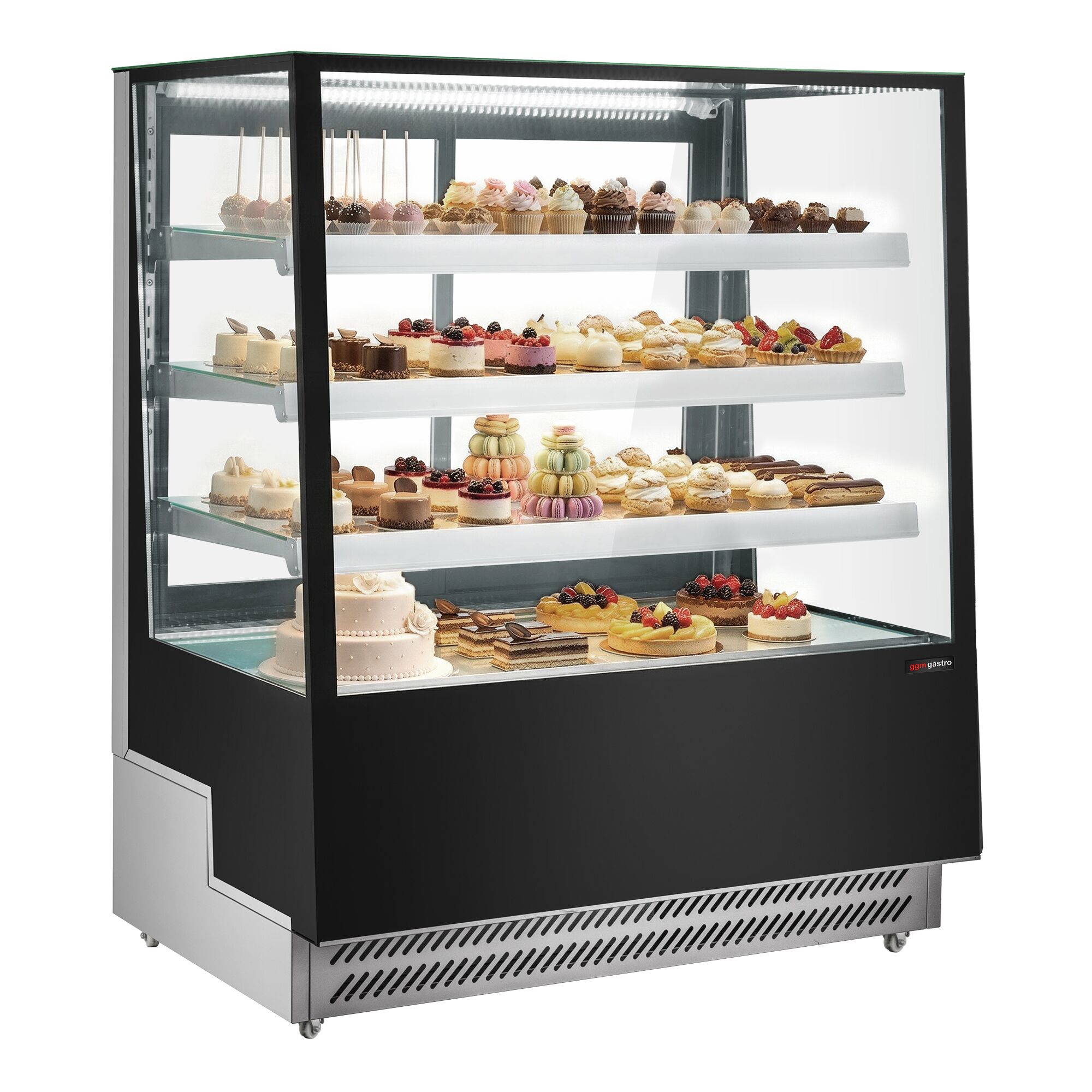 Vitrine à pâtisserie réfrigérée - 686L - 1200mm - Double vitrage - avec 3 étagères - portes coulissantes vitrées arrière - Noir