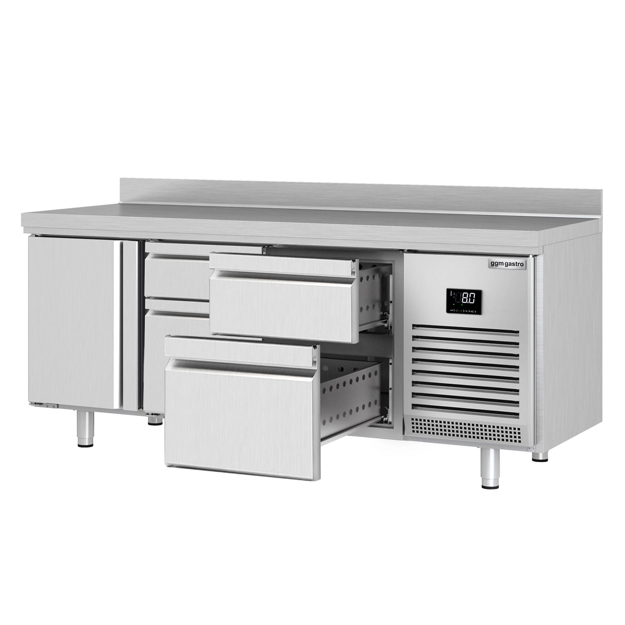 Table réfrigérée Premium PLUS - 1960 x 600 mm - avec 1 porte - 4 tiroirs - avec dosseret