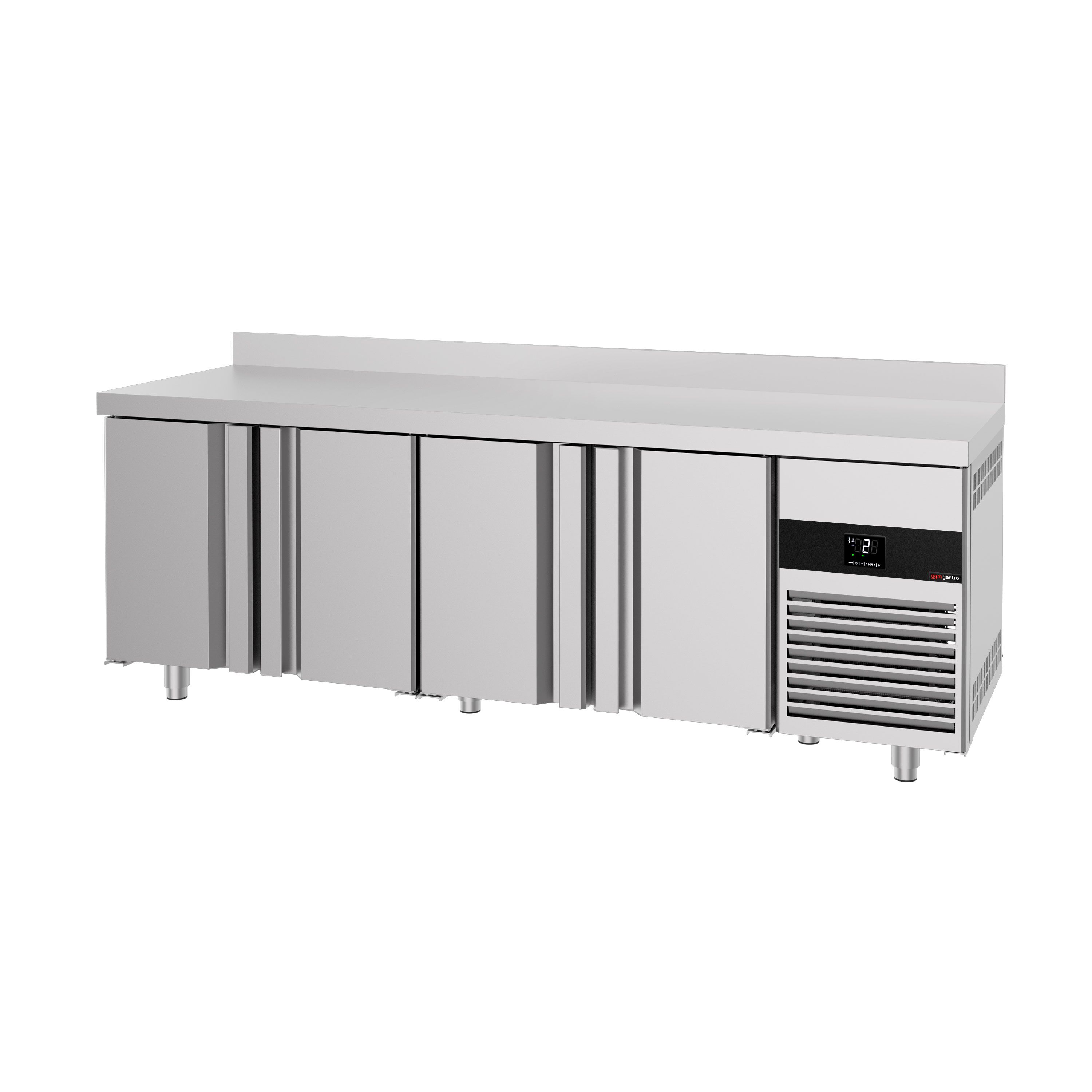 Table réfrigérée PREMIUM - 2330 x 700 mm - avec 4 portes - dosseret