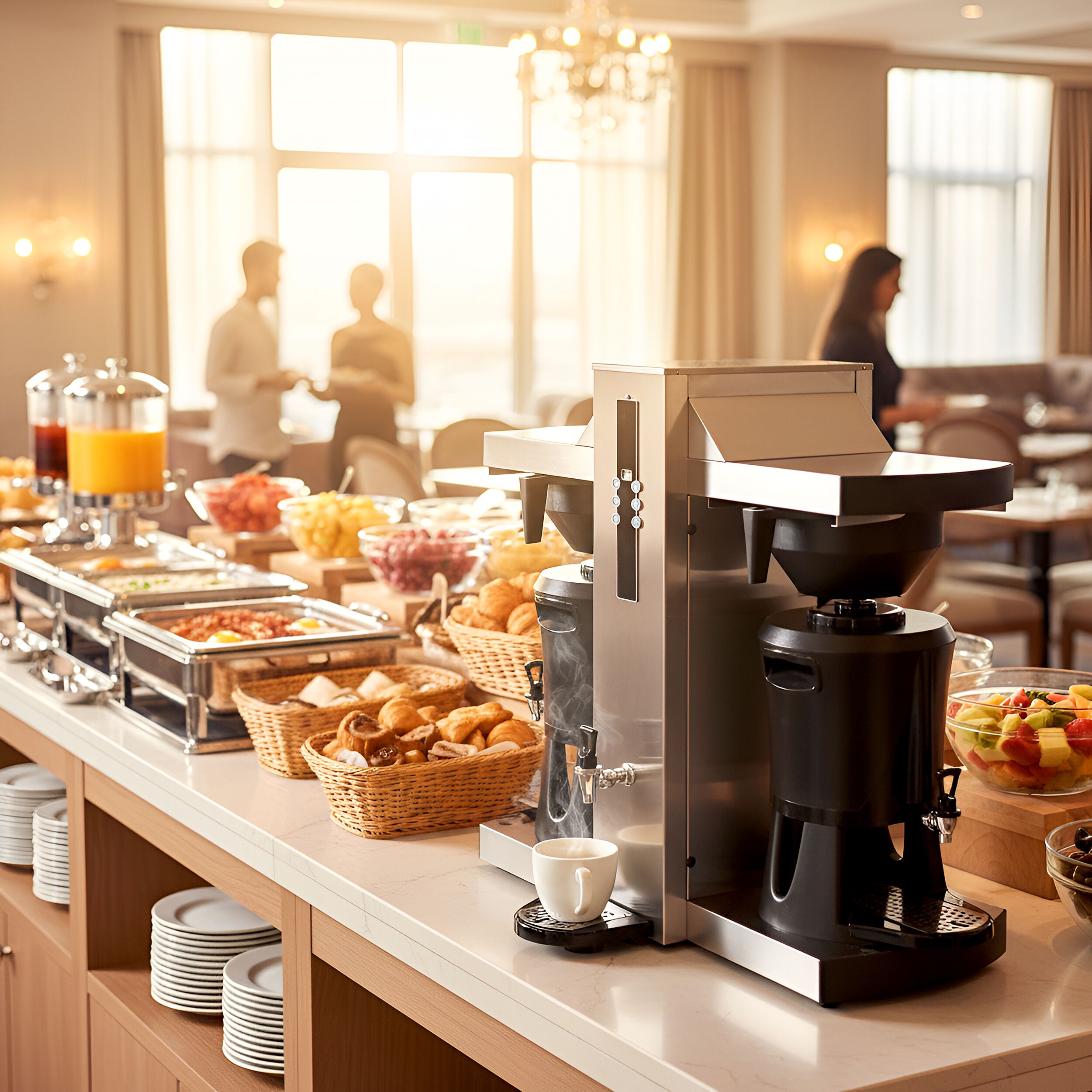 Commercial Bulk Coffee Brewer - 2x 5.0L - 9 kW - with direct water connection & hot water tap - incl. 2 thermal containers