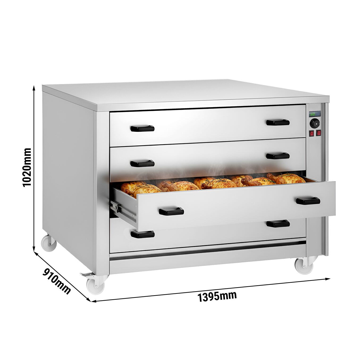 Meuble chauffant à tiroirs GN 1/1 - 4 tiroirs - 2kW - 1395x910x1020mm