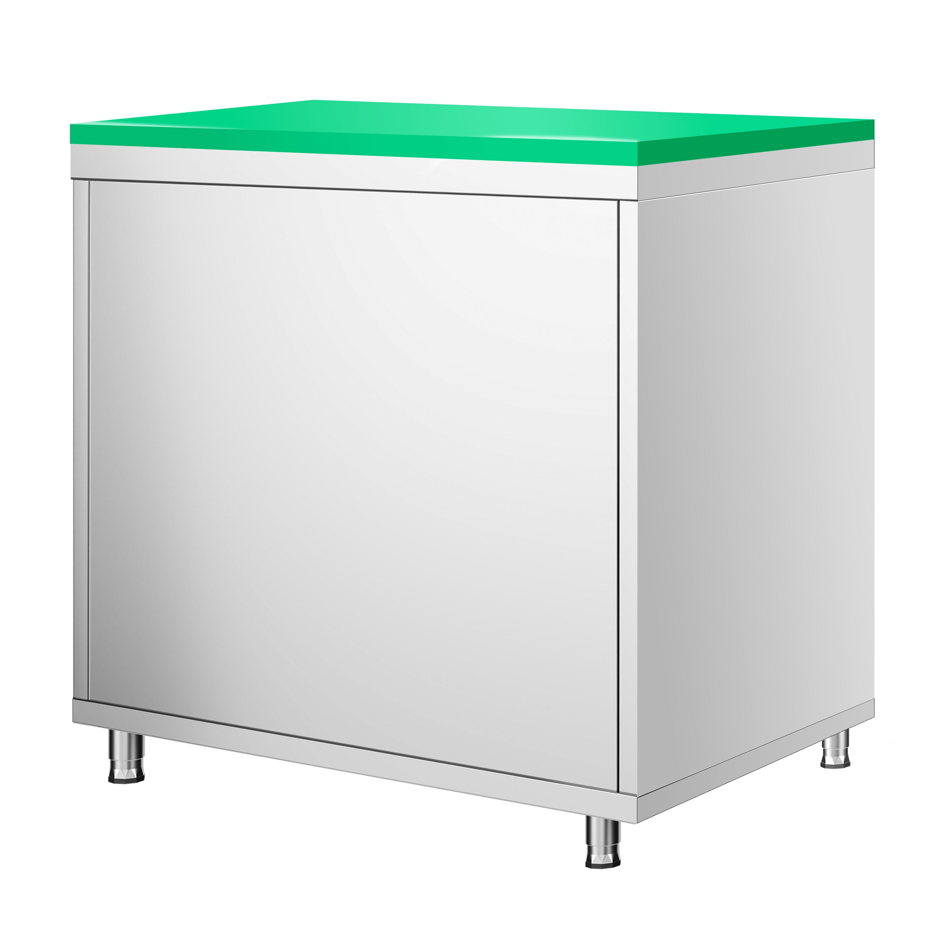 Table armoire en acier inoxydable PREMIUM - 800x700mm - avec portes battantes - incl. plateau de découpe Vert PEHD (HACCP)