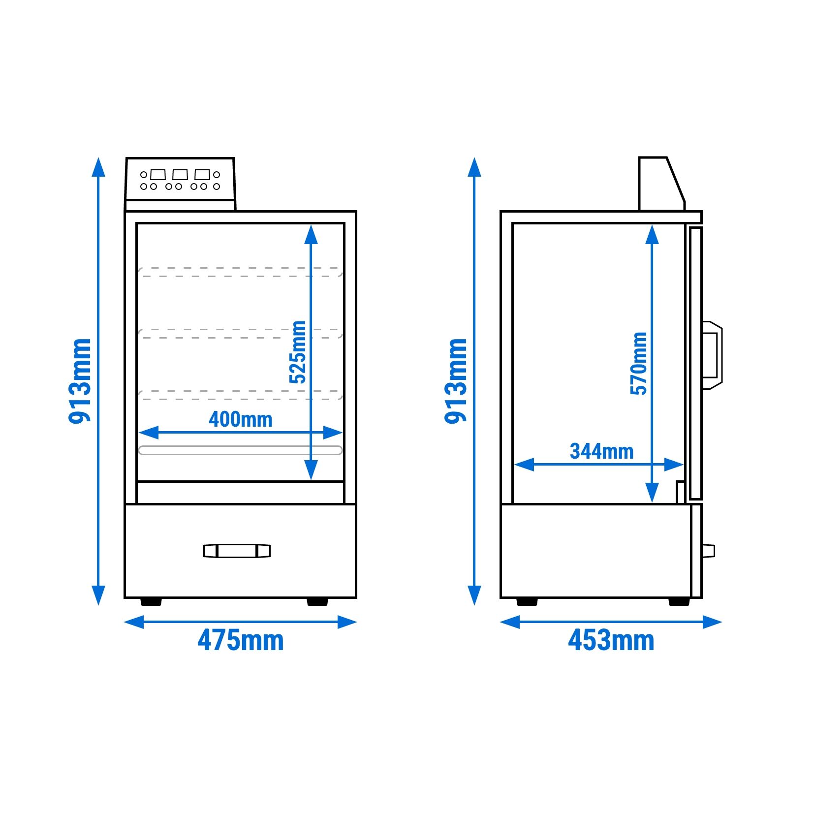 Compact Fumoir électrique professionnel - Commande électronique - 3 étagères et porte vitrée - 475x450mm - Noir