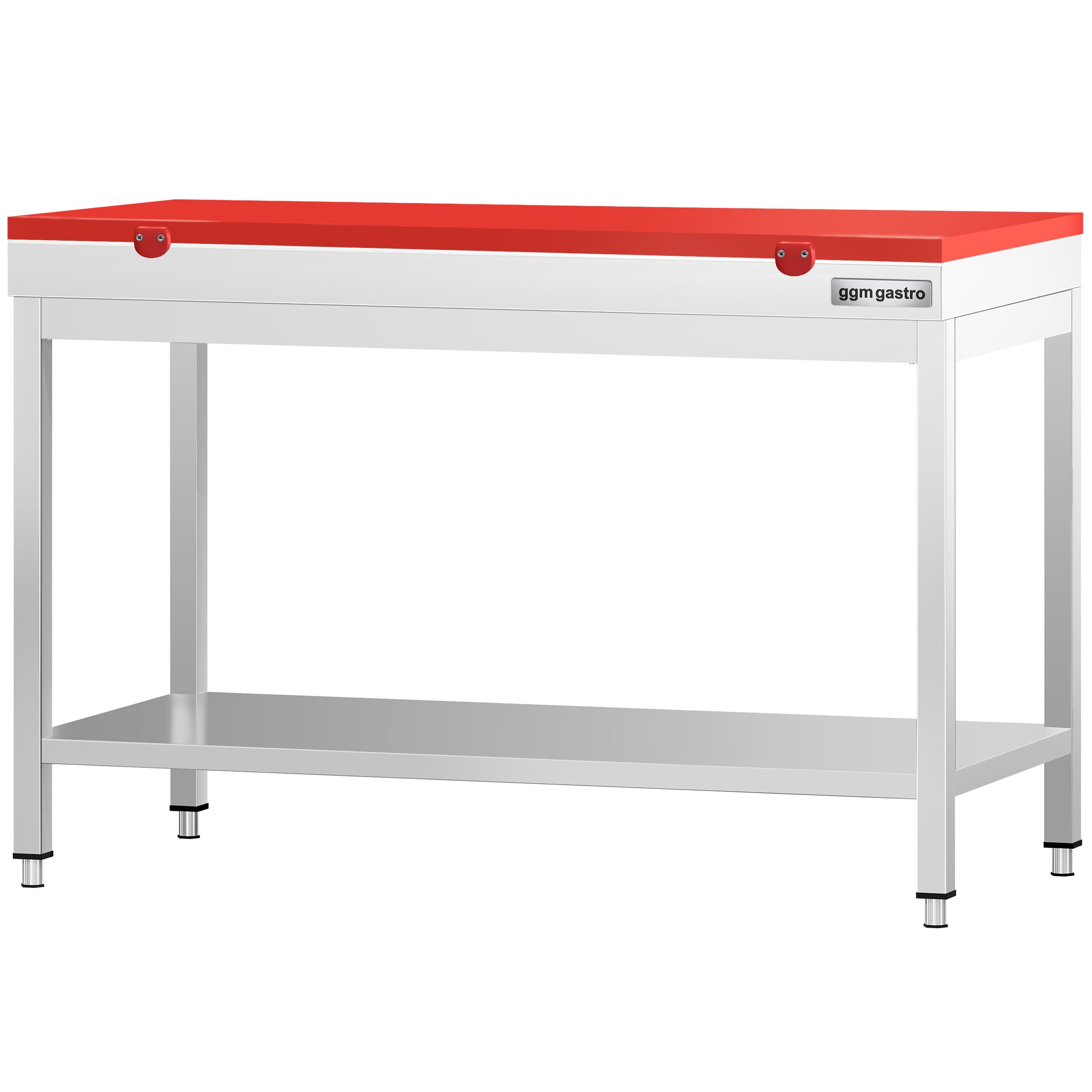 Table de travail en inox PREMIUM - 1200x800mm - avec fond - plaque de découpe incluse Rouge