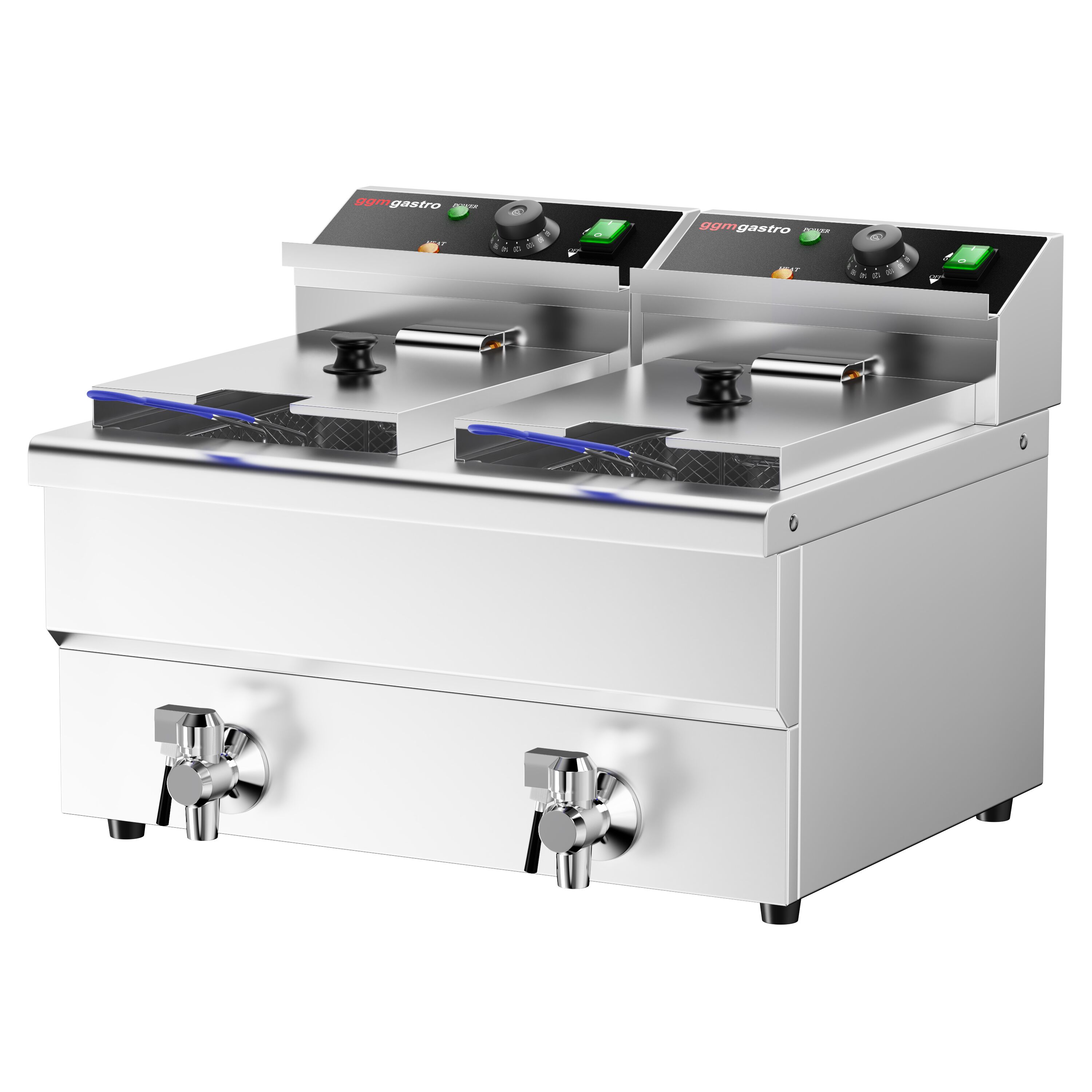 Friteuse électrique double – 8+8 litres – 6,5 kW – avec robinet de vidange