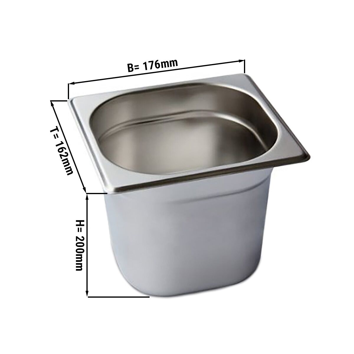 Bac GN 1/6 en inox – Hauteur : 200 mm