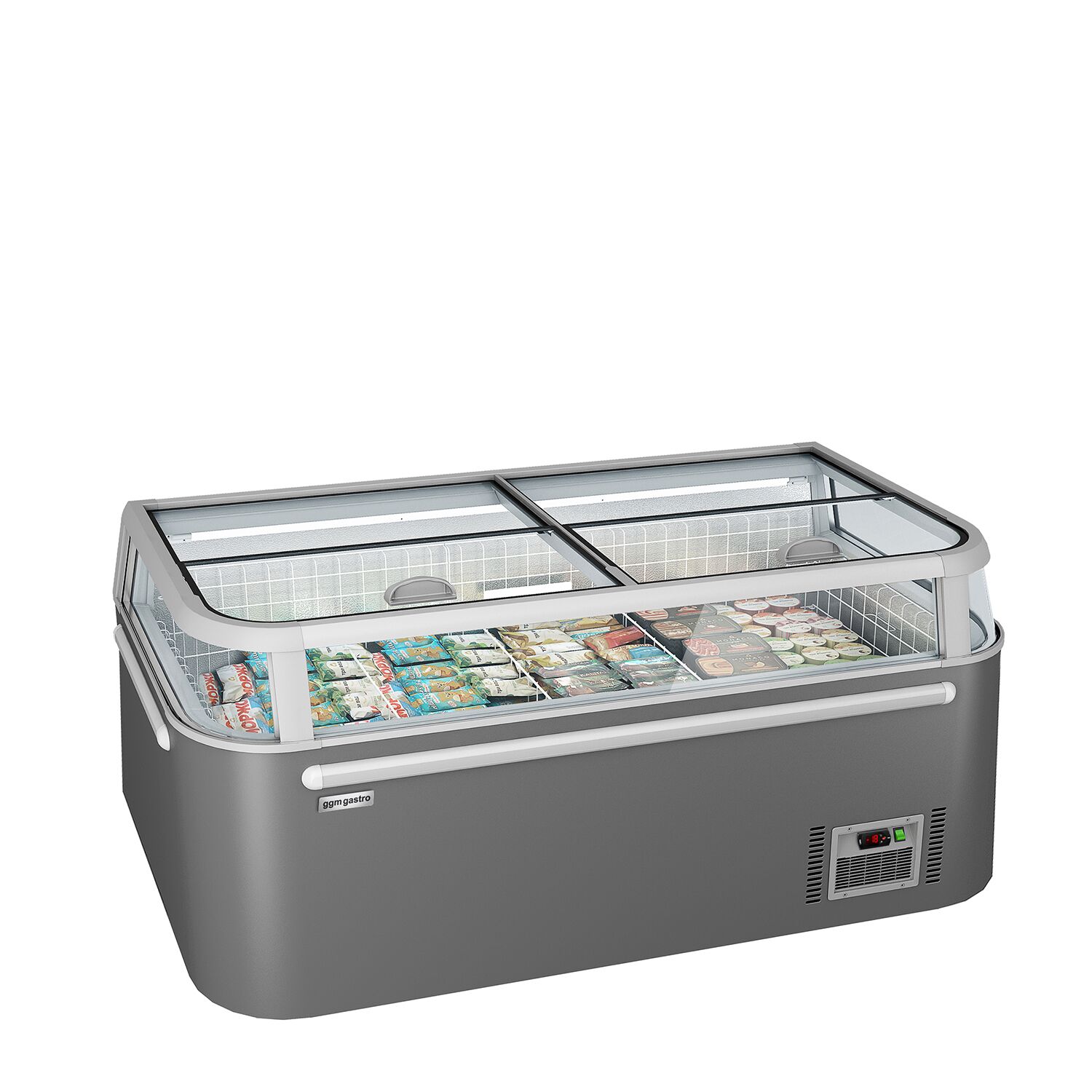 Îlot de congélation - Module de tête - 1850x850mm - 523 L - Couvercles coulissants en verre - Gris