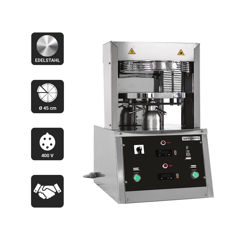 Commercial Heated Pizza Dough Press - for Pizza Bases Ø450mm (18") - Dough 100-500g - 3-Phase