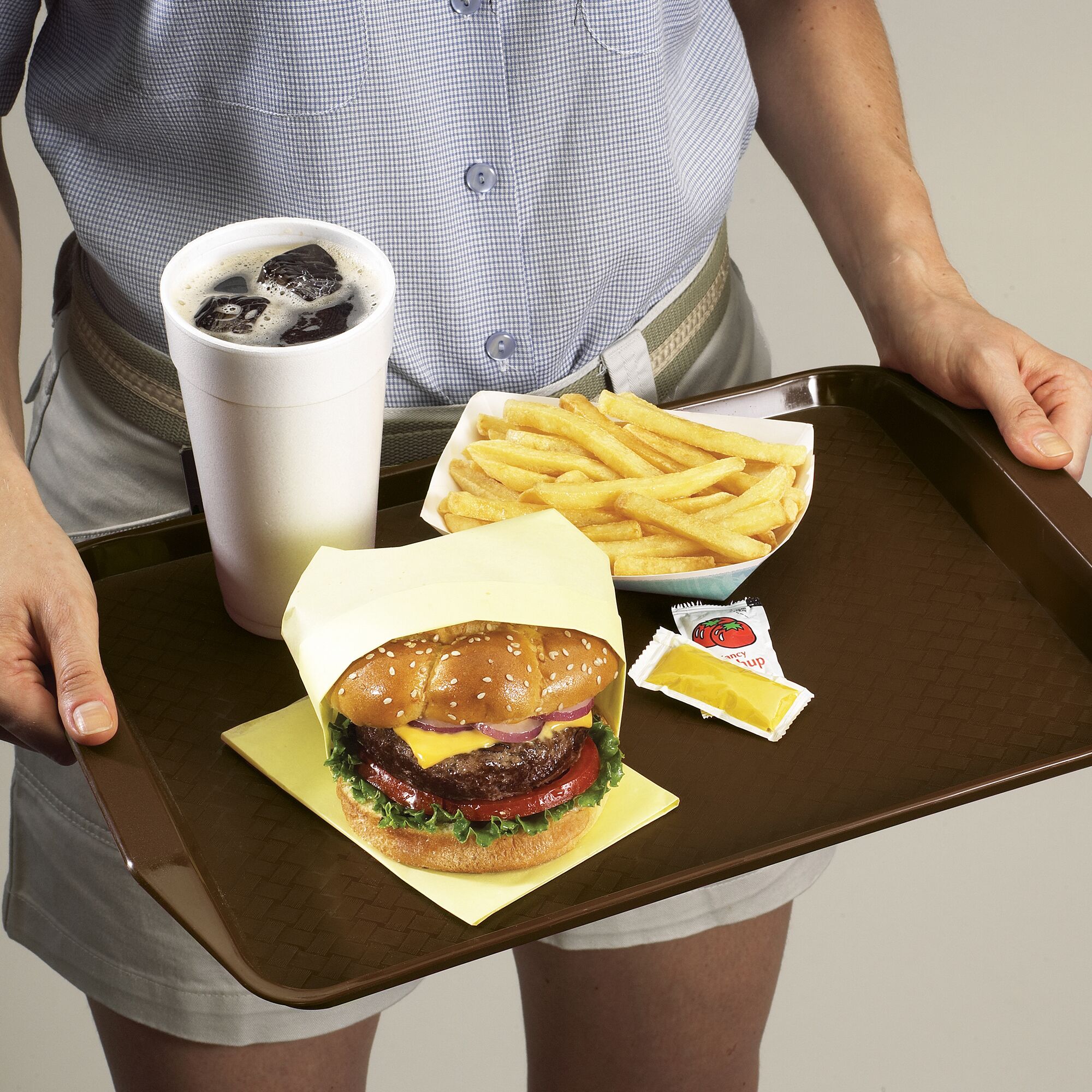 (24 pieces) CAMBRO | Fast Food Tray – Rectangular – Raised Edge with Handles – 430×300 mm – Brown