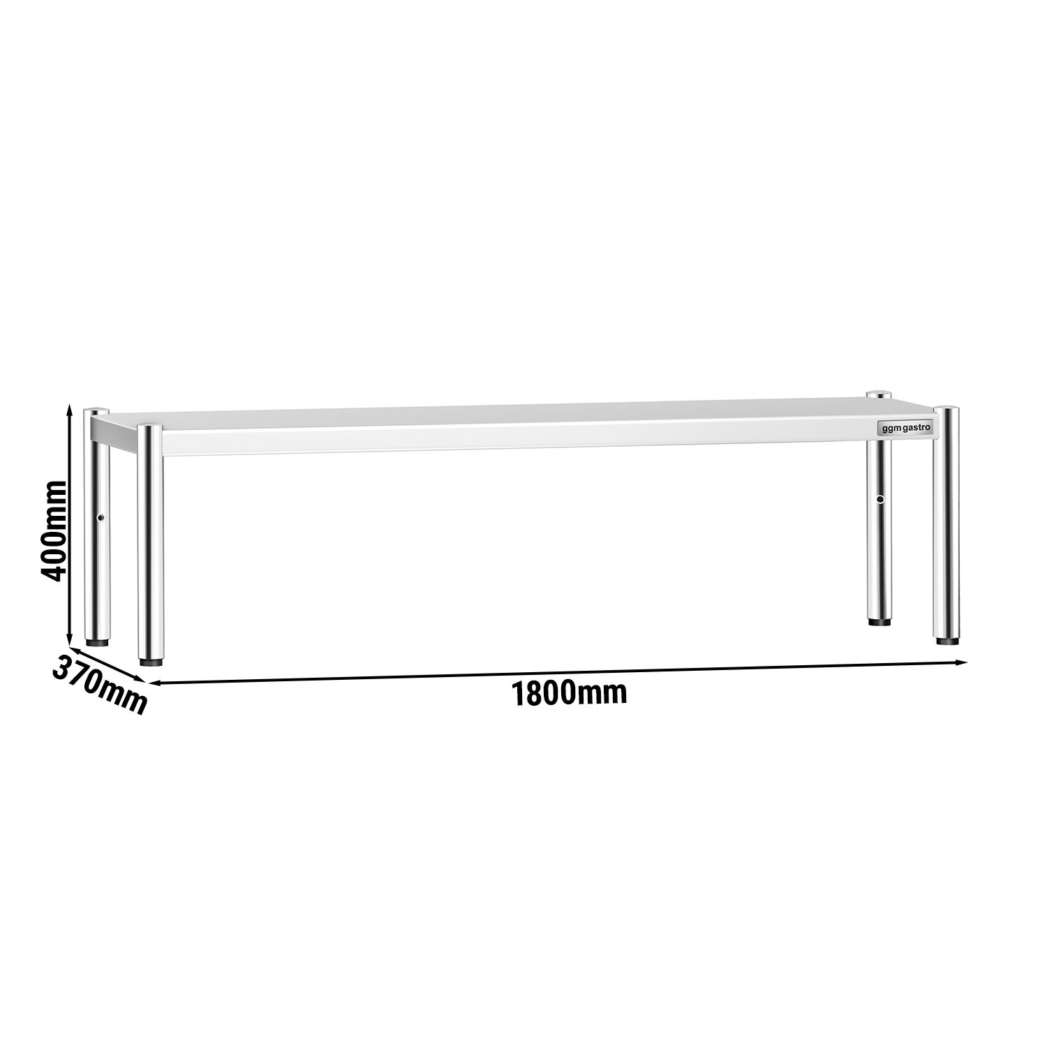 Étagère supérieure en inox – 1 niveau – 1800 × 370 mm – hauteur réglable