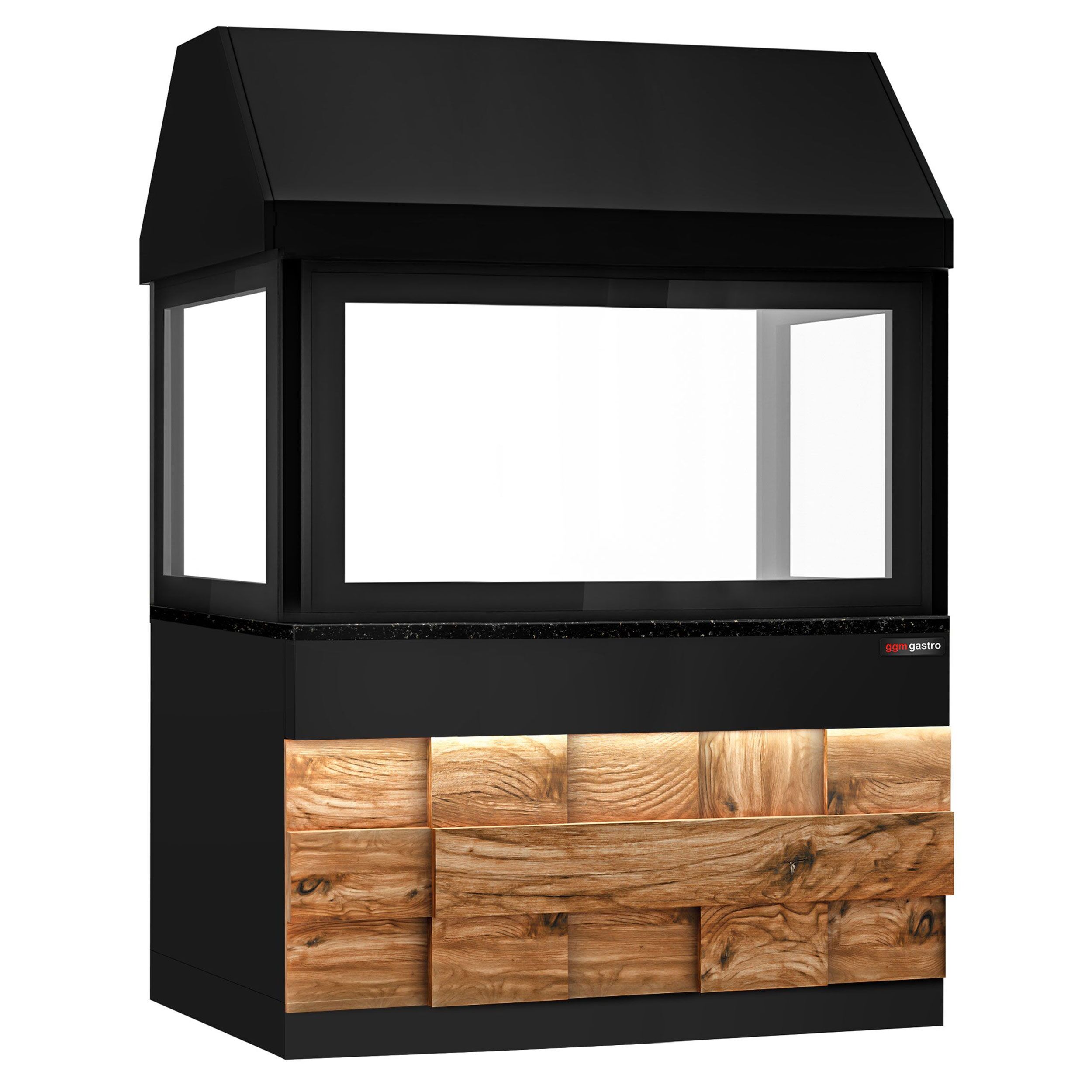 Barbecue au charbon de bois TORONTO – 1500 mm – façade en bois – plan de travail en granit noir – verre de protection thermique