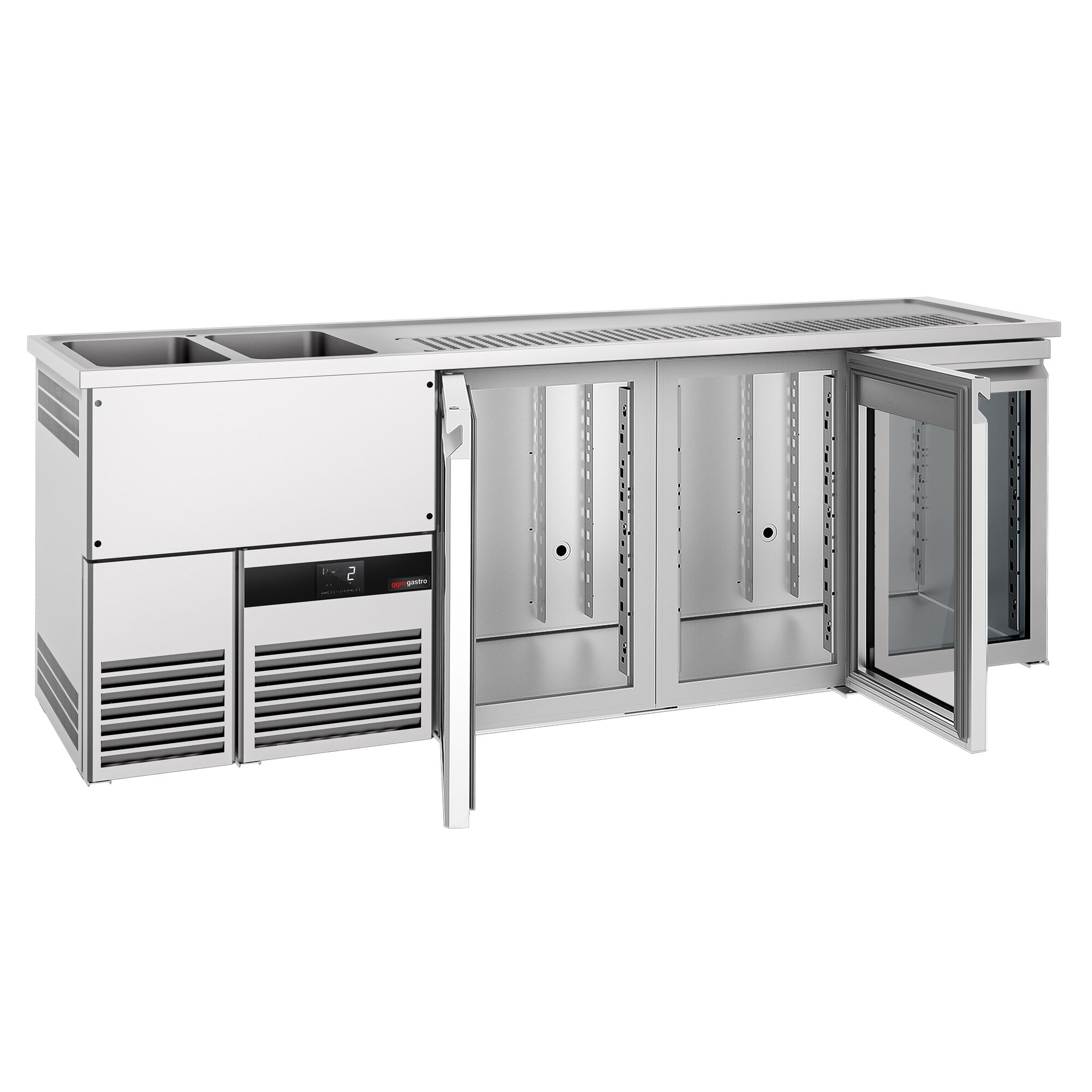 Comptoir de bar réfrigéré PREMIUM - 2500x700mm - 3 portes vitrées