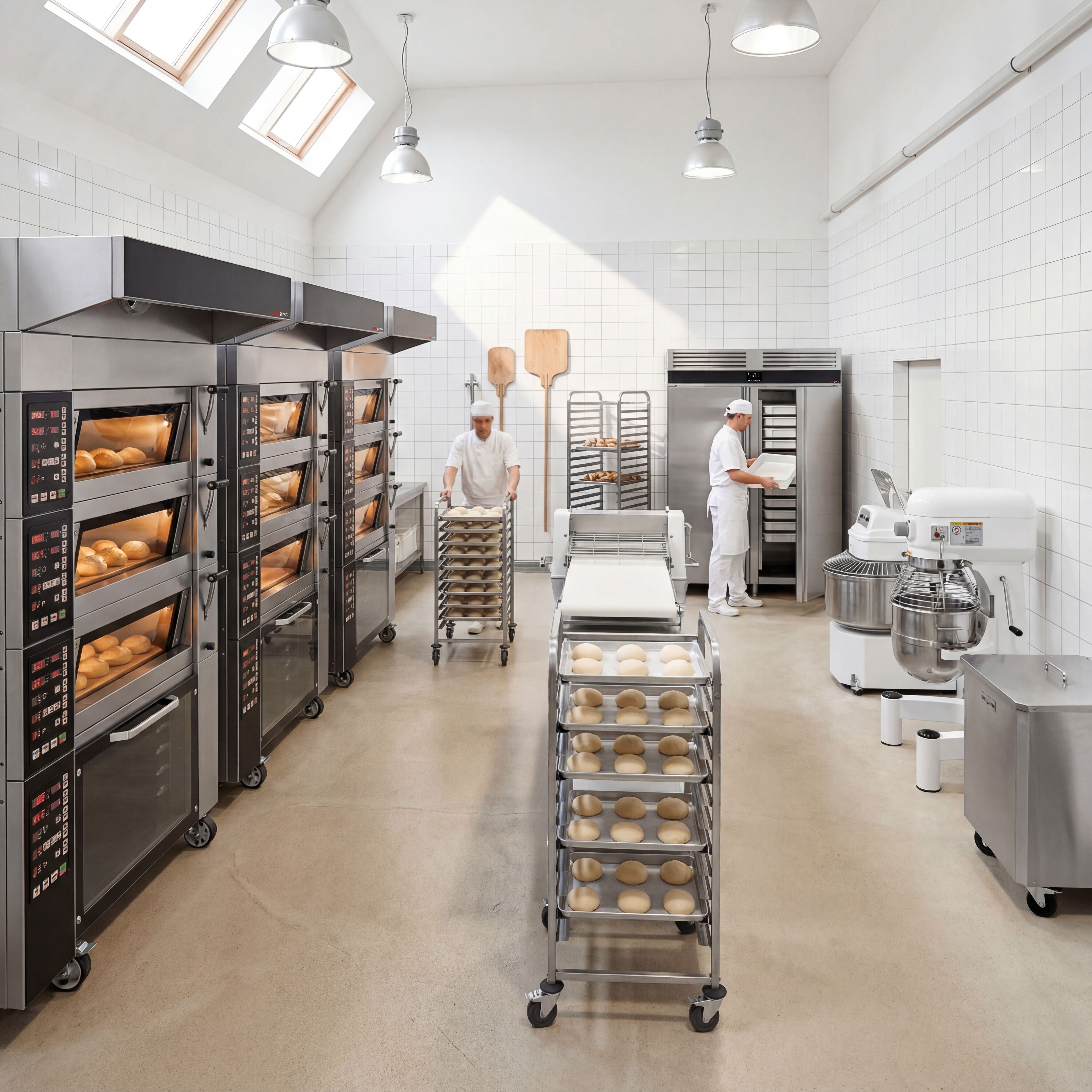 Four à étages de boulangerie avec fonction vapeur - numérique - 3 chambres de cuisson - avec hotte et chambre de fermentation 12 x EN 600 x 400